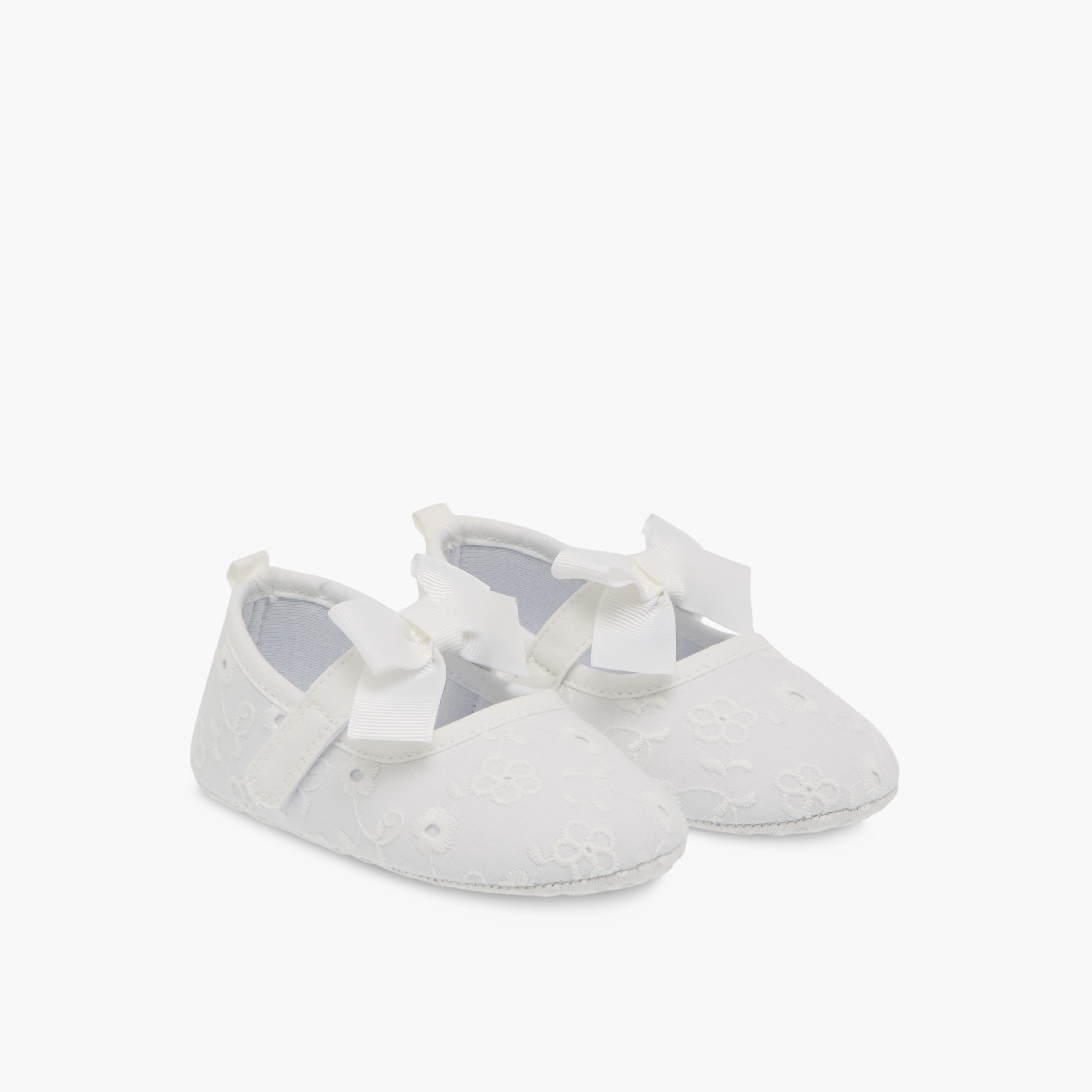 Giggles Schiffli Embroidered Bow Detail Booties with Hook and Loop Closure-baby-girls-shoes-booties-image-1