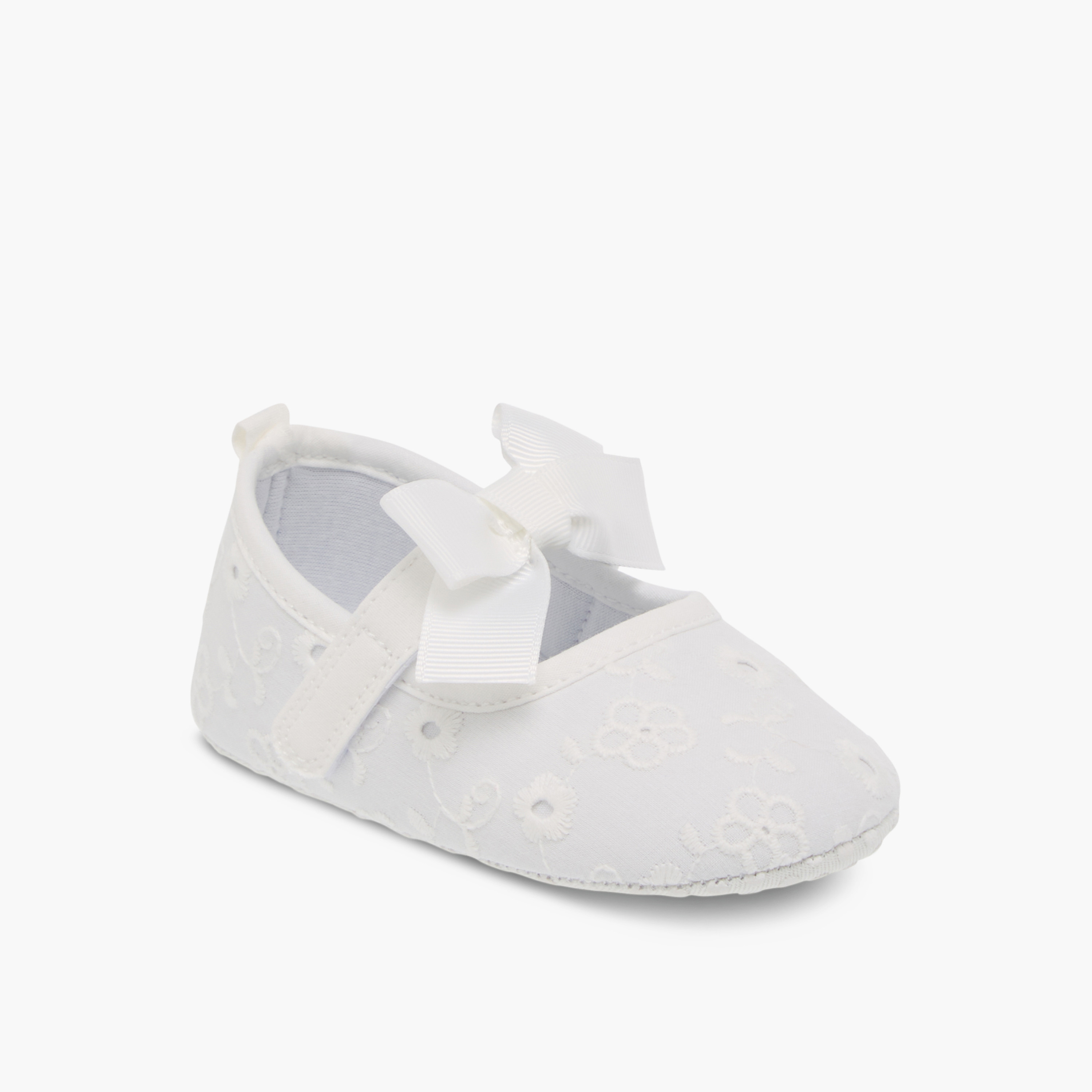 Giggles Schiffli Embroidered Bow Detail Booties with Hook and Loop Closure-baby-girls-shoes-booties-image-2