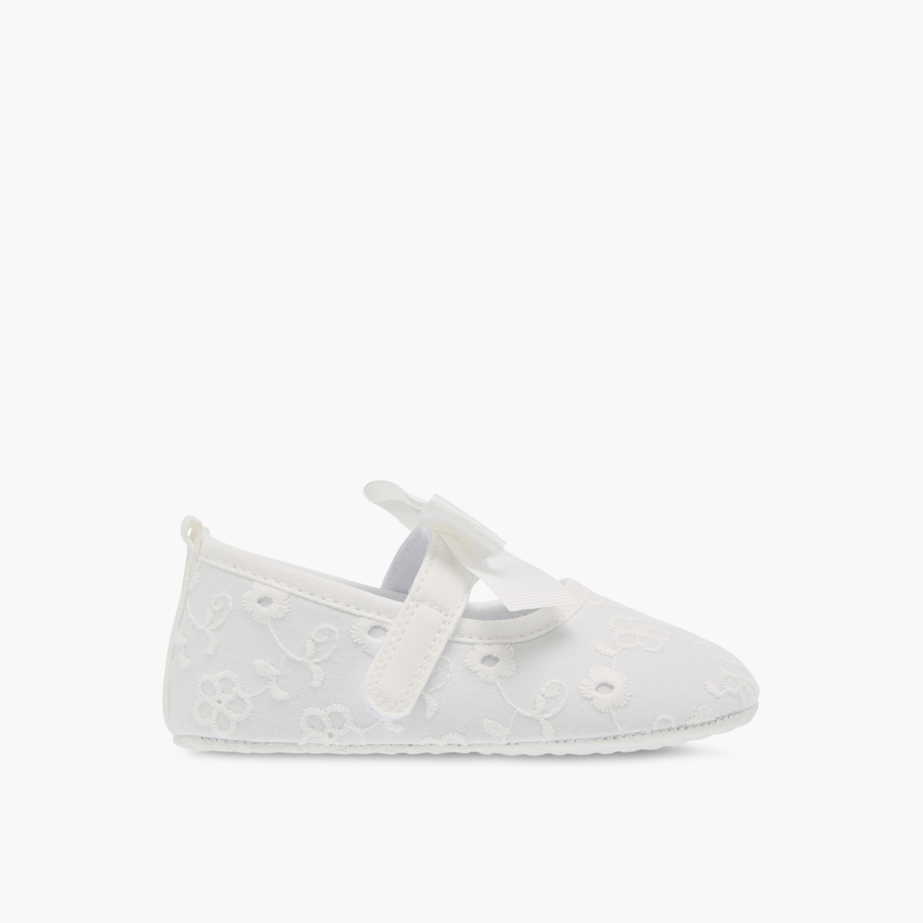 Giggles Schiffli Embroidered Bow Detail Booties with Hook and Loop Closure-baby-girls-shoes-booties-image-3