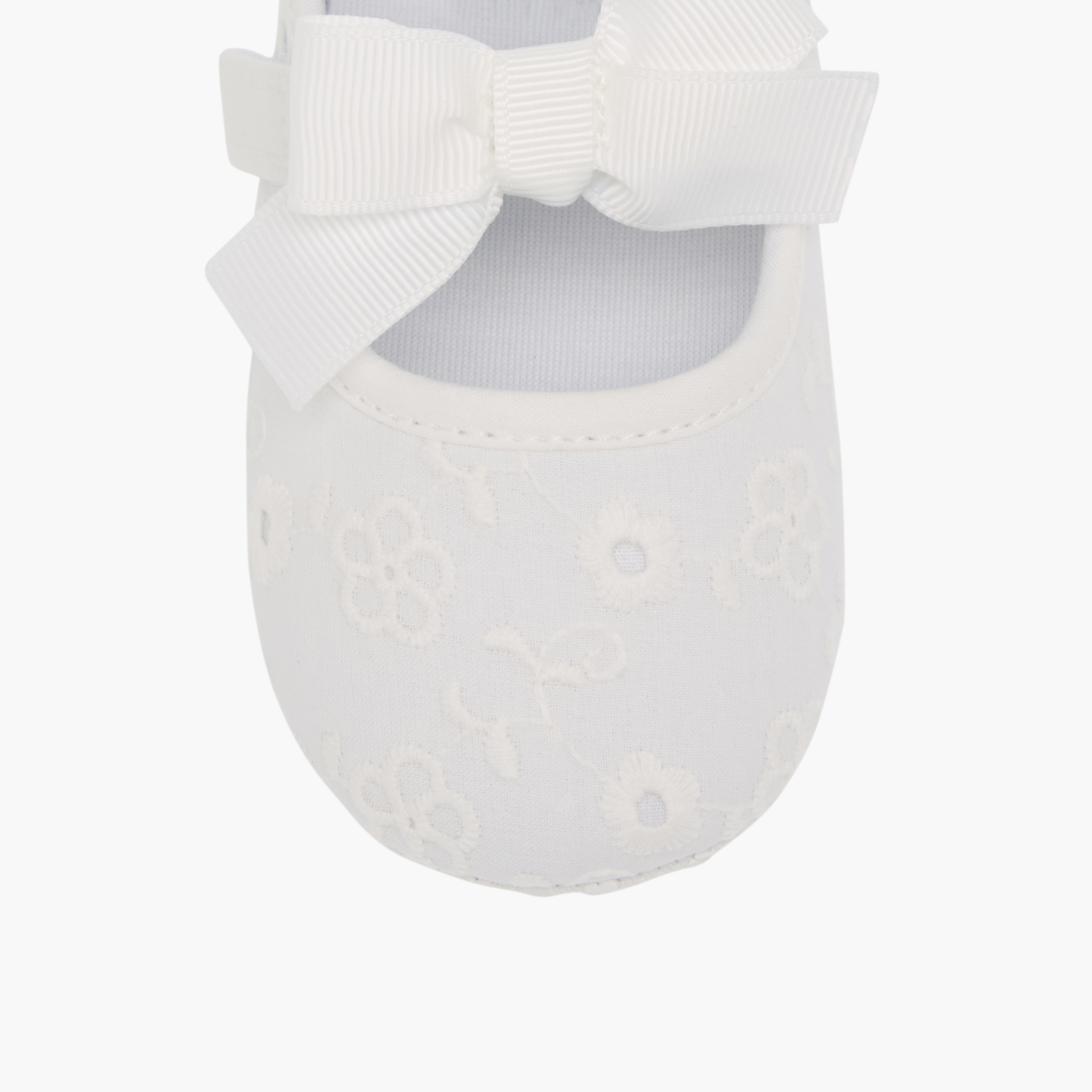 Giggles Schiffli Embroidered Bow Detail Booties with Hook and Loop Closure-baby-girls-shoes-booties-image-4