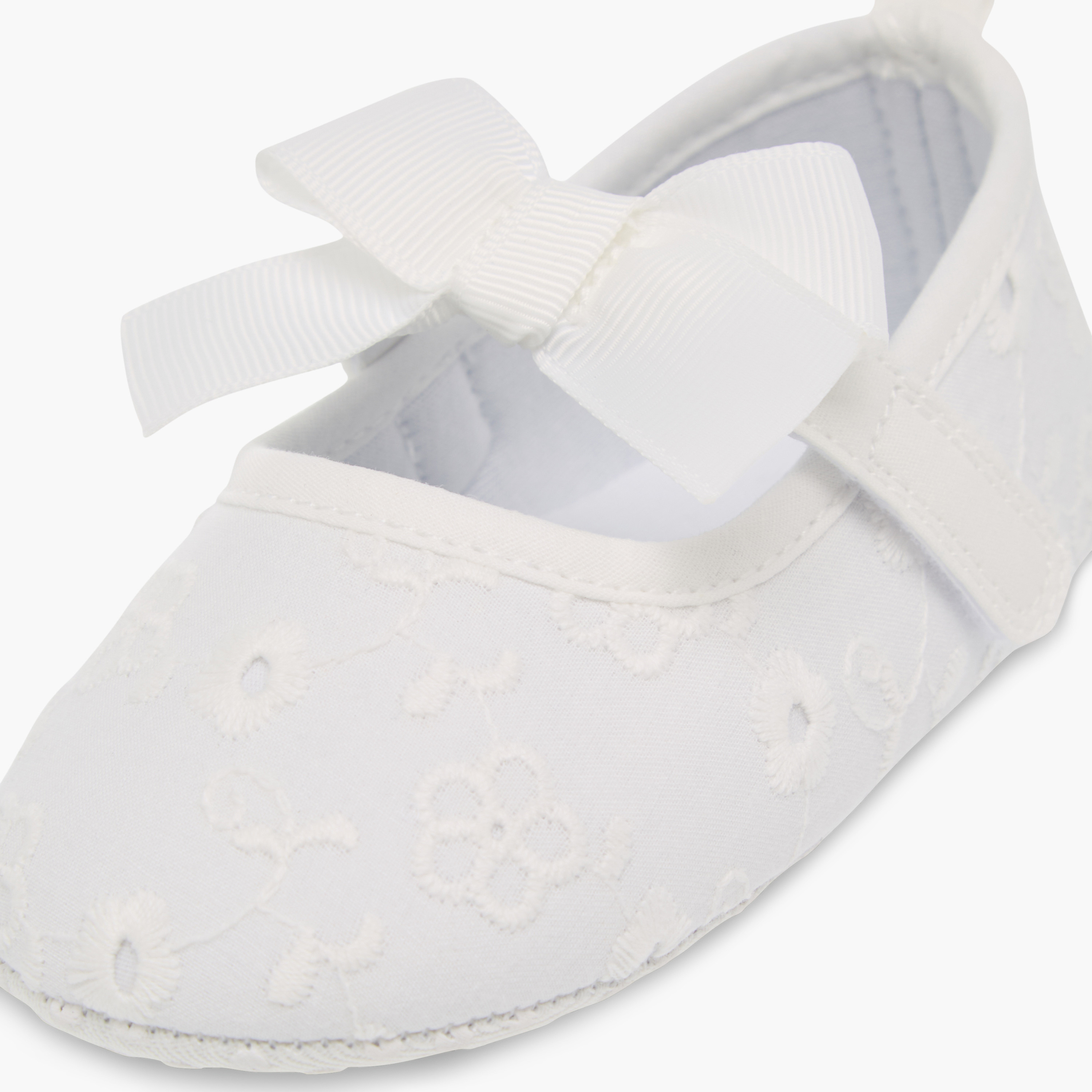 Giggles Schiffli Embroidered Bow Detail Booties with Hook and Loop Closure-baby-girls-shoes-booties-image-6