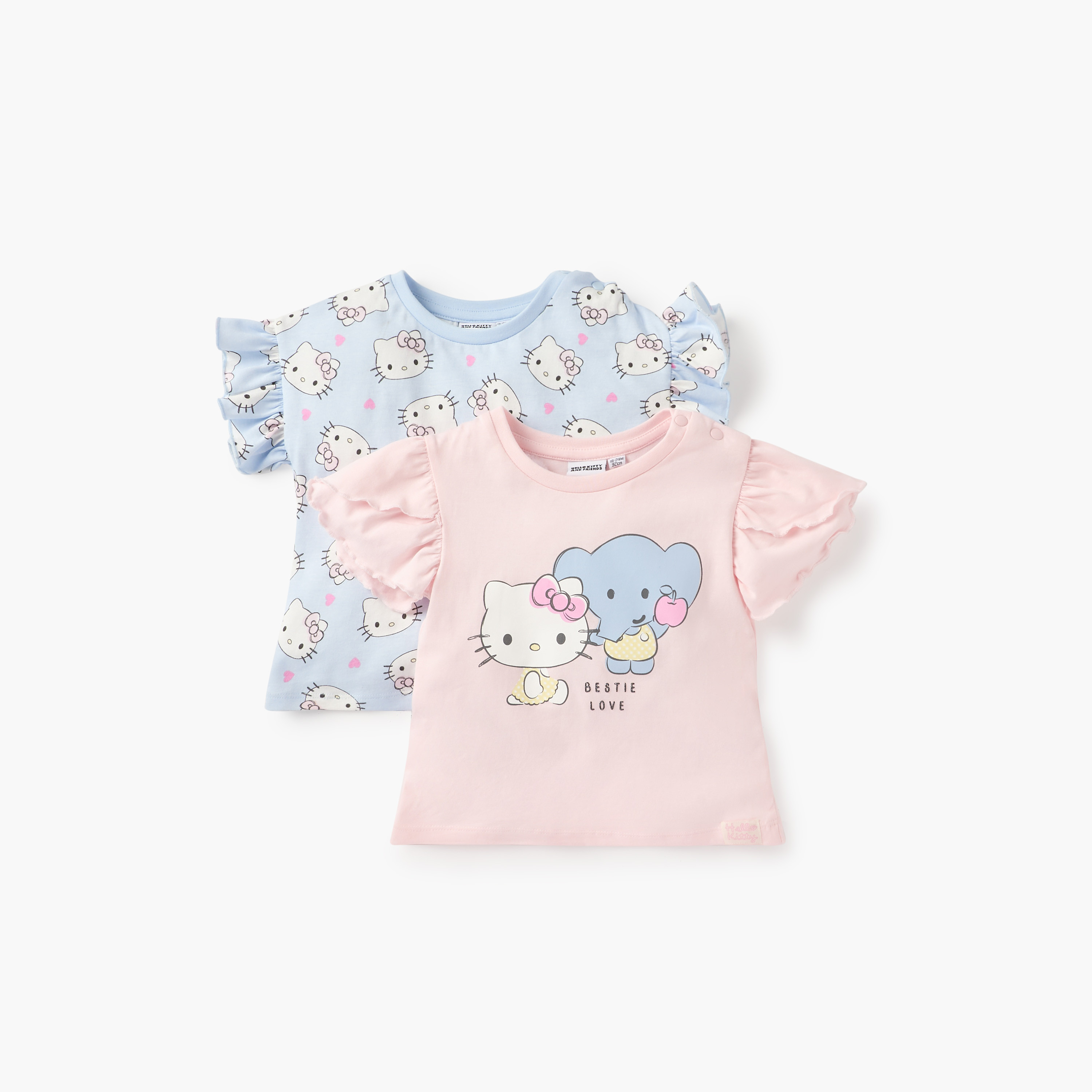 Sanrio Hello Kitty Print Crew Neck T-shirt with Short Sleeves- Set of 2-baby-girls-clothing-multipacks-image-1