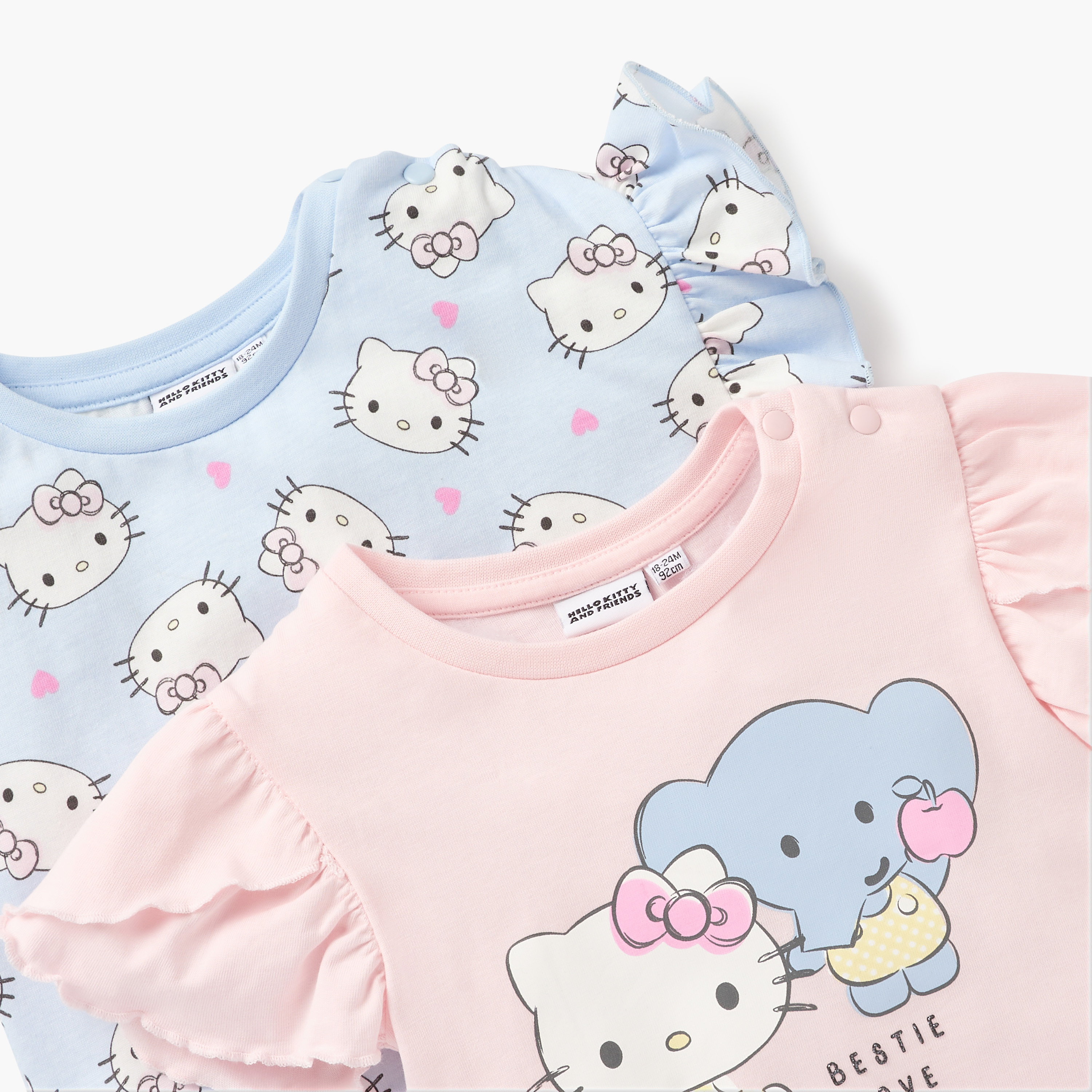 Sanrio Hello Kitty Print Crew Neck T-shirt with Short Sleeves- Set of 2-baby-girls-clothing-multipacks-image-4