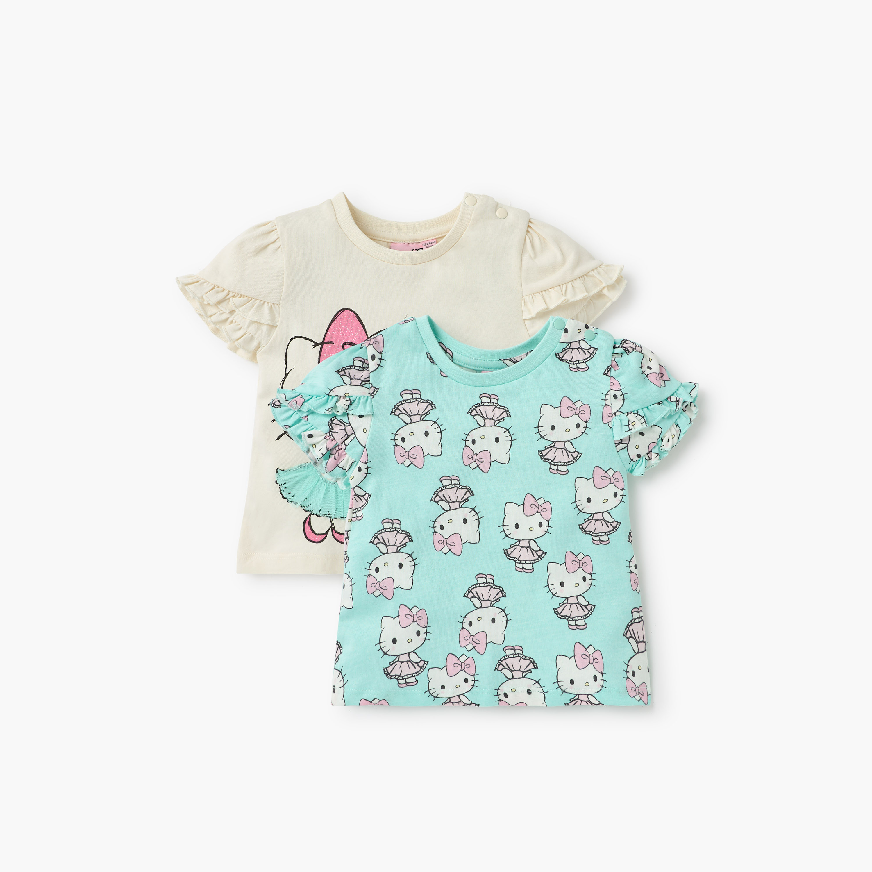 Sanrio Hello Kitty Print T-shirt with Ruffle Sleeves - Set of 2-baby-girls-clothing-tshirts-image-1