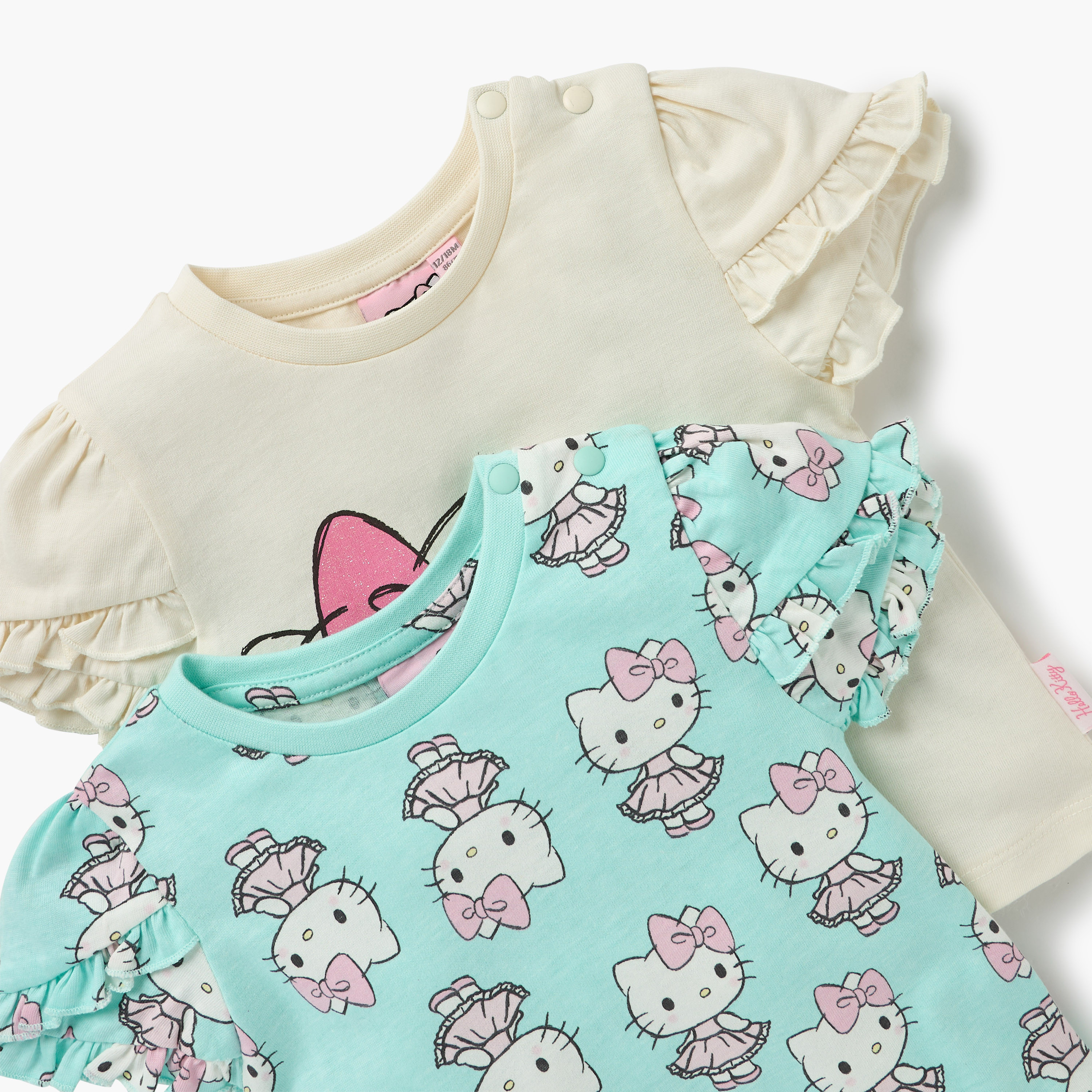 Sanrio Hello Kitty Print T-shirt with Ruffle Sleeves - Set of 2-baby-girls-clothing-tshirts-image-4