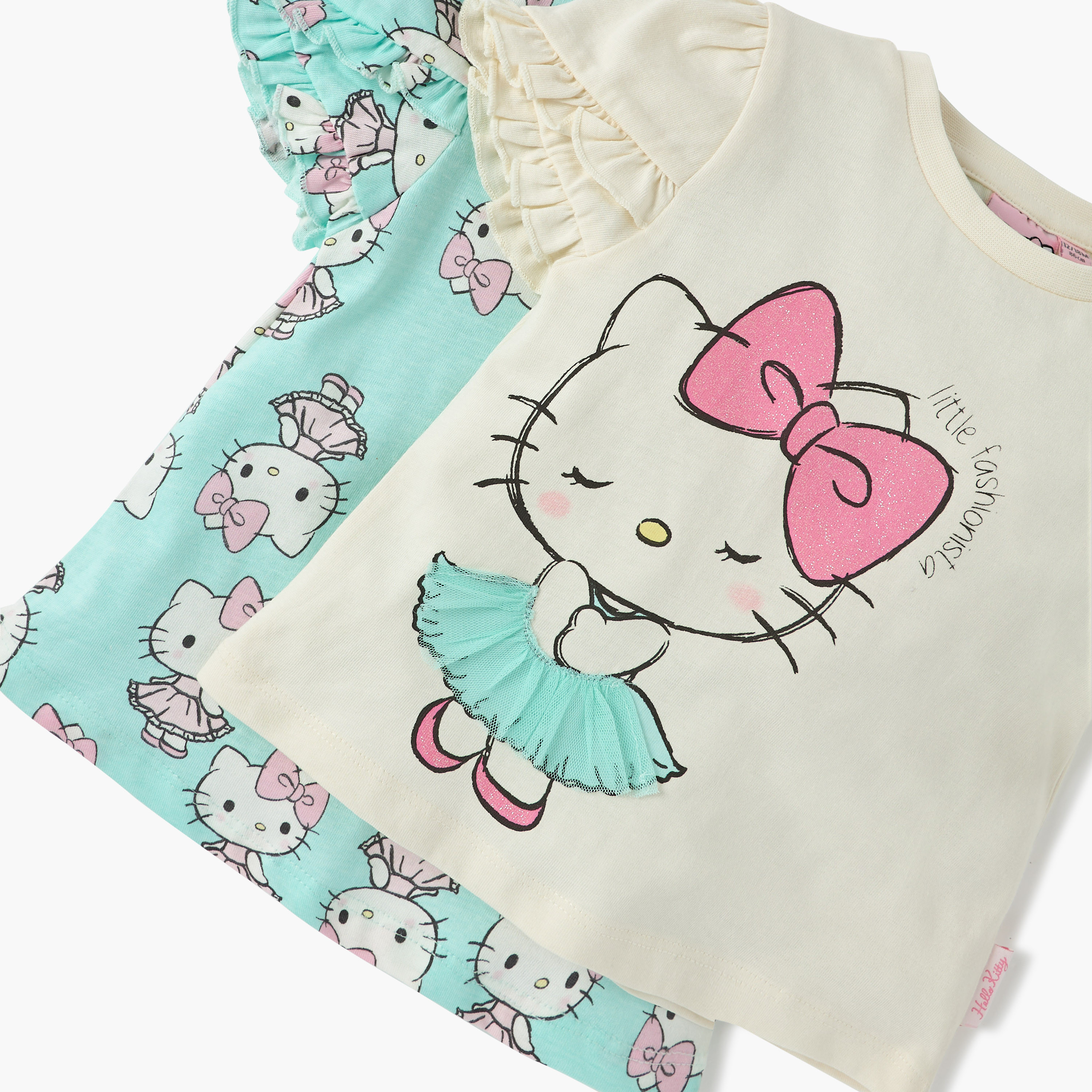 Sanrio Hello Kitty Print T-shirt with Ruffle Sleeves - Set of 2-baby-girls-clothing-tshirts-image-5