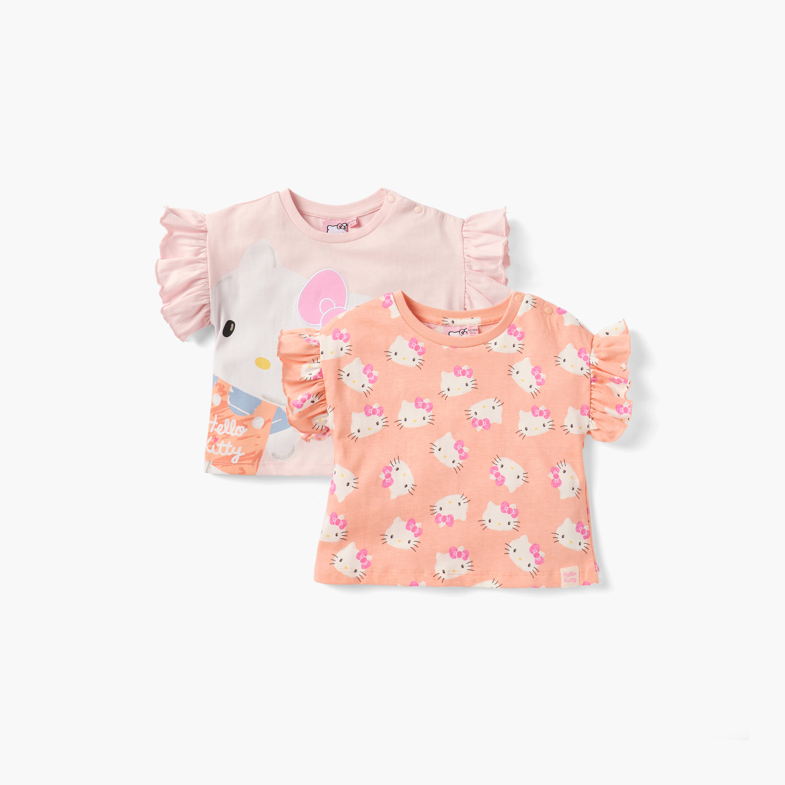 Sanrio Hello Kitty Print T-shirt with Ruffle Sleeves - Set of 2-baby-girls-clothing-tshirts-image-1