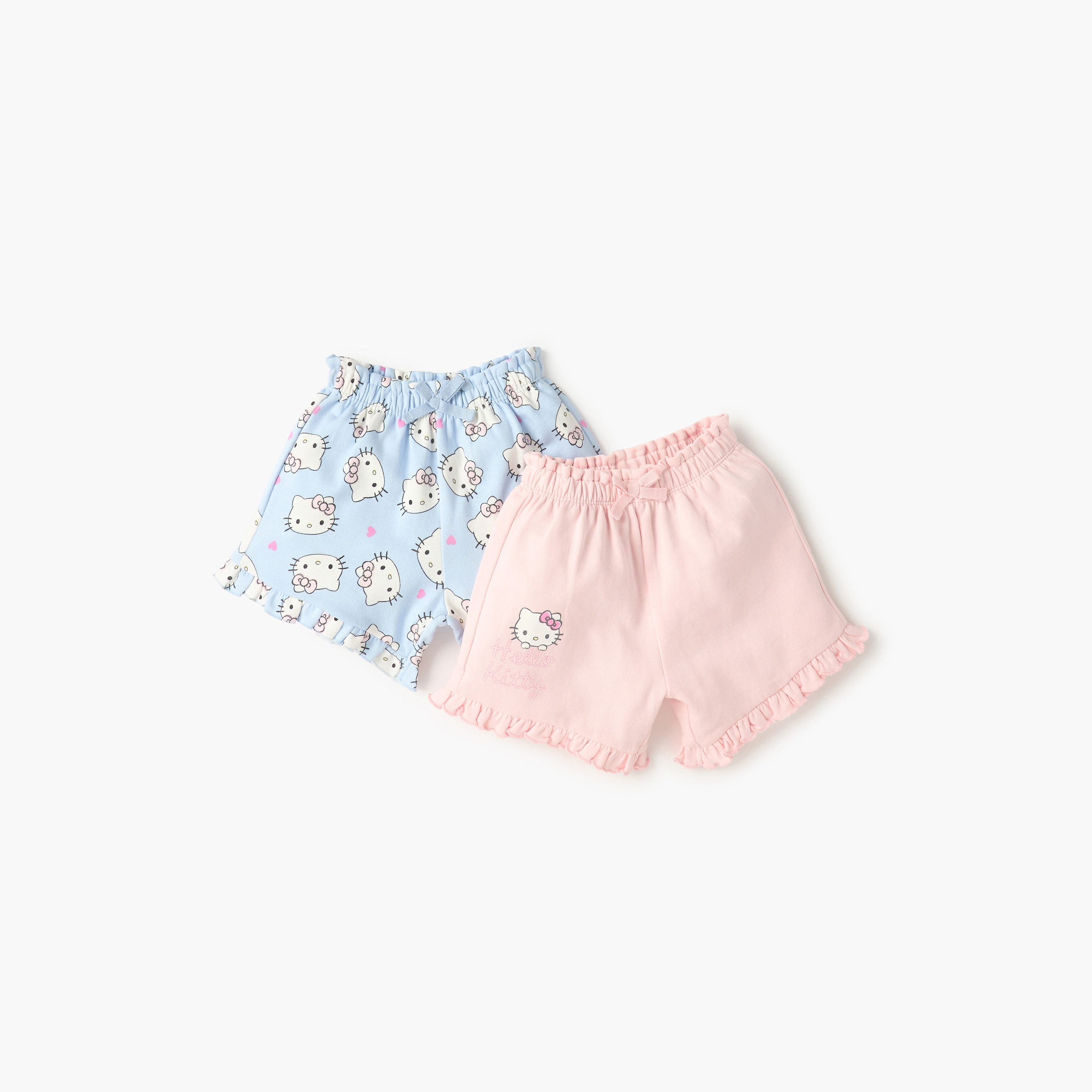 Sanrio Hello Kitty Print Shorts with Ruffle Detail - Set of 2-baby-girls-clothing-bottoms-shorts-image-1