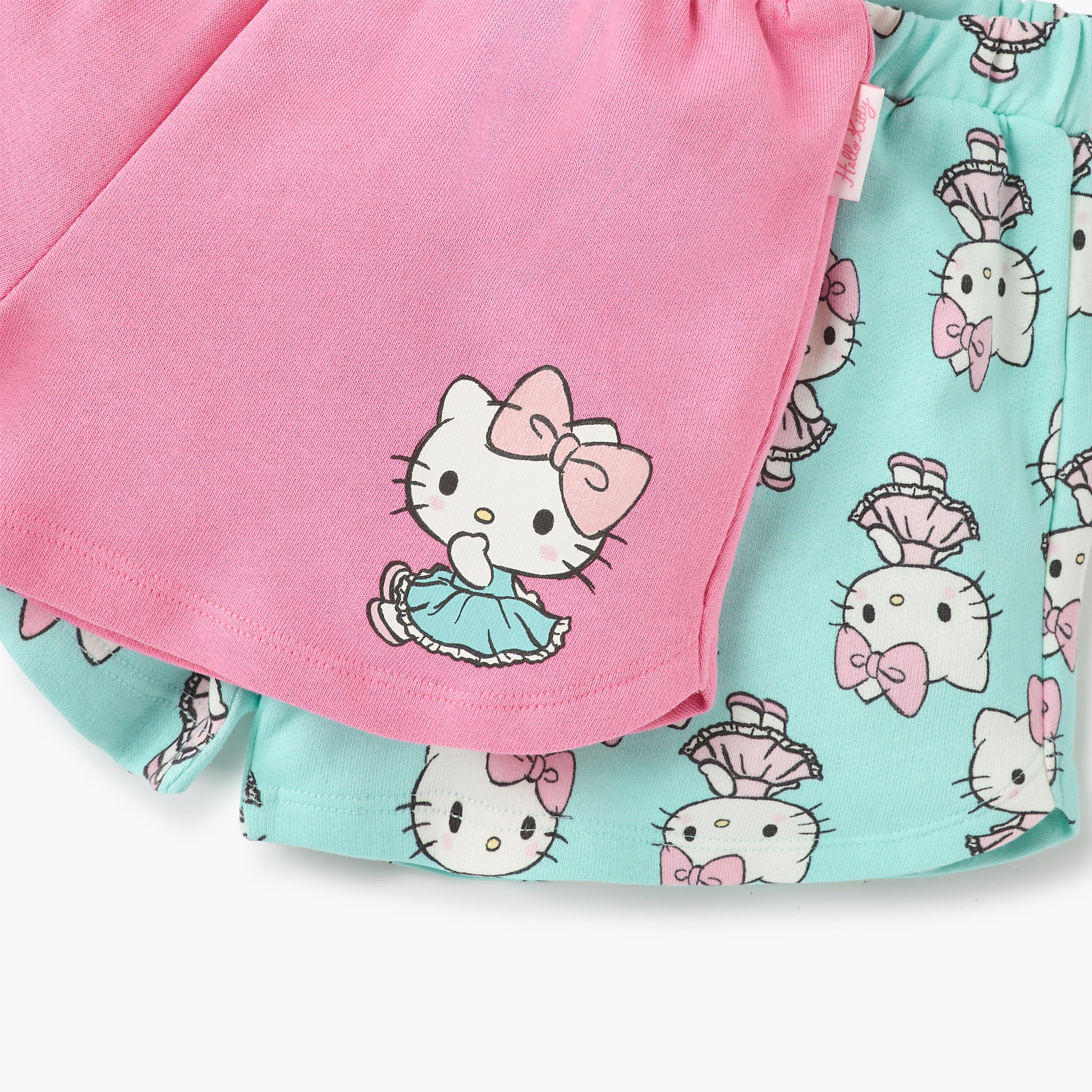 Sanrio Hello Kitty Print Shorts with Drawstring Closure - Set of 2-baby-girls-clothing-bottoms-shorts-image-5