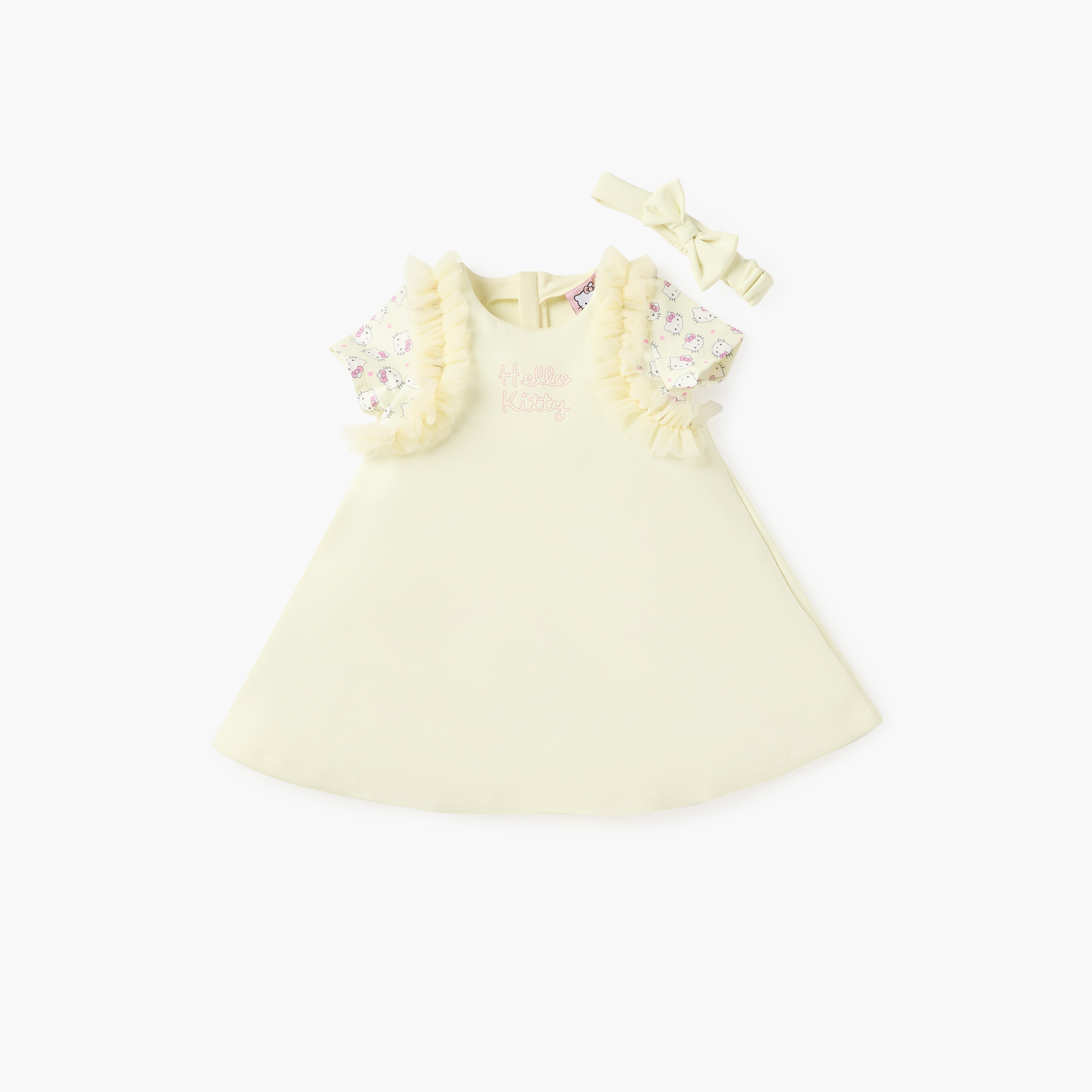 Sanrio Hello Kitty Print A-line Dress with Ruffle Detail and Headband Set-baby-girls-clothing-dressesandjumpsuits-image-1
