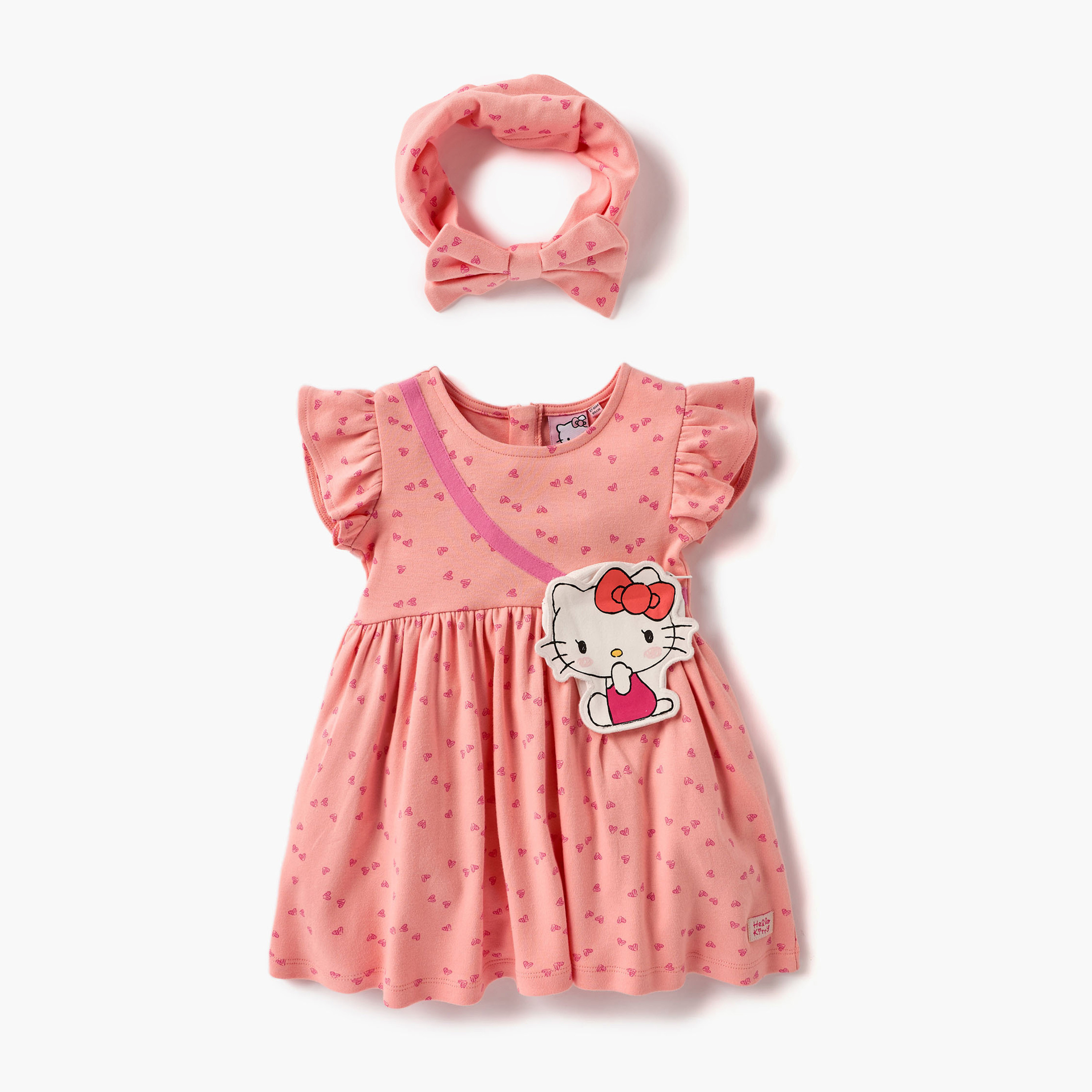 Sanrio Heart Print Dress with Headband and Attached Bag-baby-girls-clothing-dressesandjumpsuits-image-1