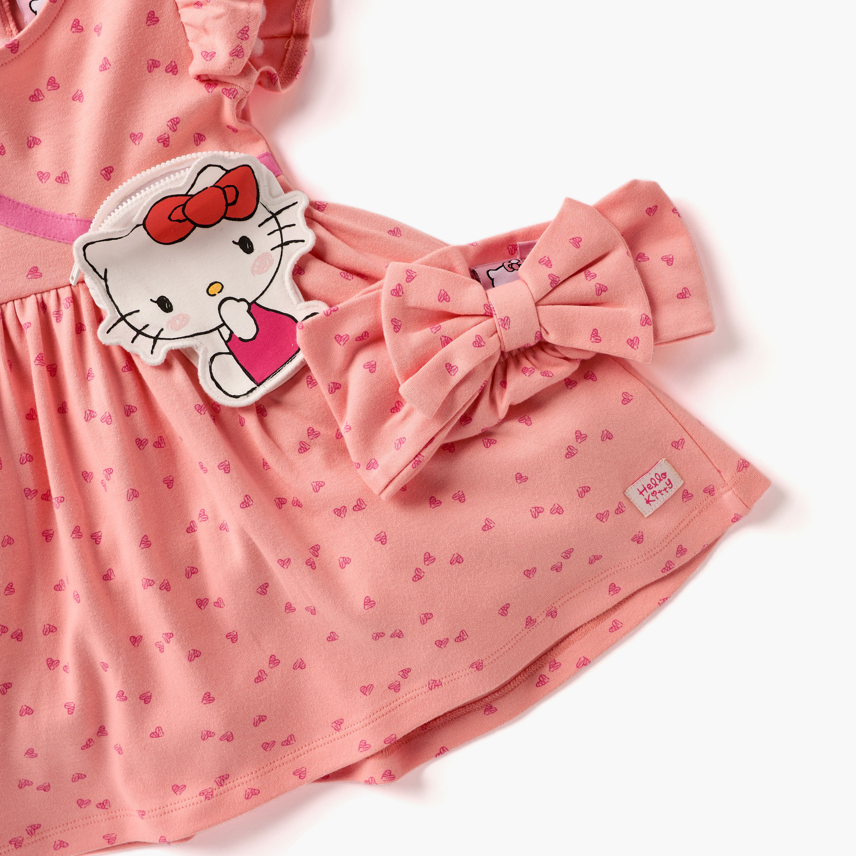 Sanrio Heart Print Dress with Headband and Attached Bag-baby-girls-clothing-dressesandjumpsuits-image-5