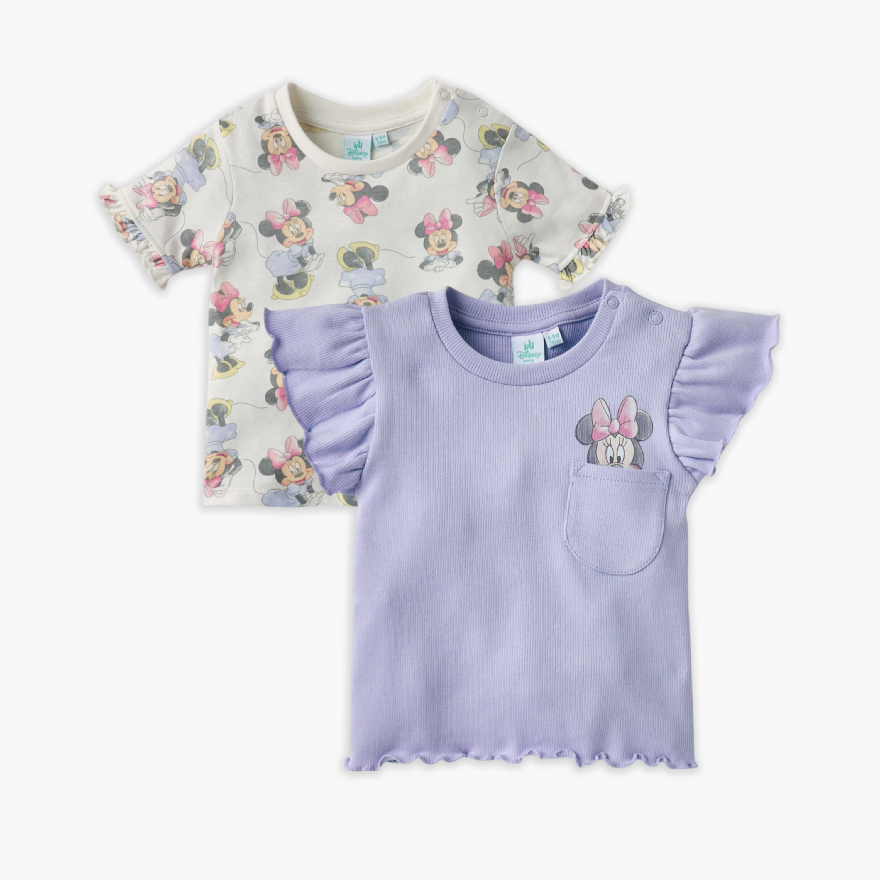Disney Minnie Mouse Print Crew Neck T-shirt with Button Closure - Set of 2-baby-girls-clothing-tshirts-image-1