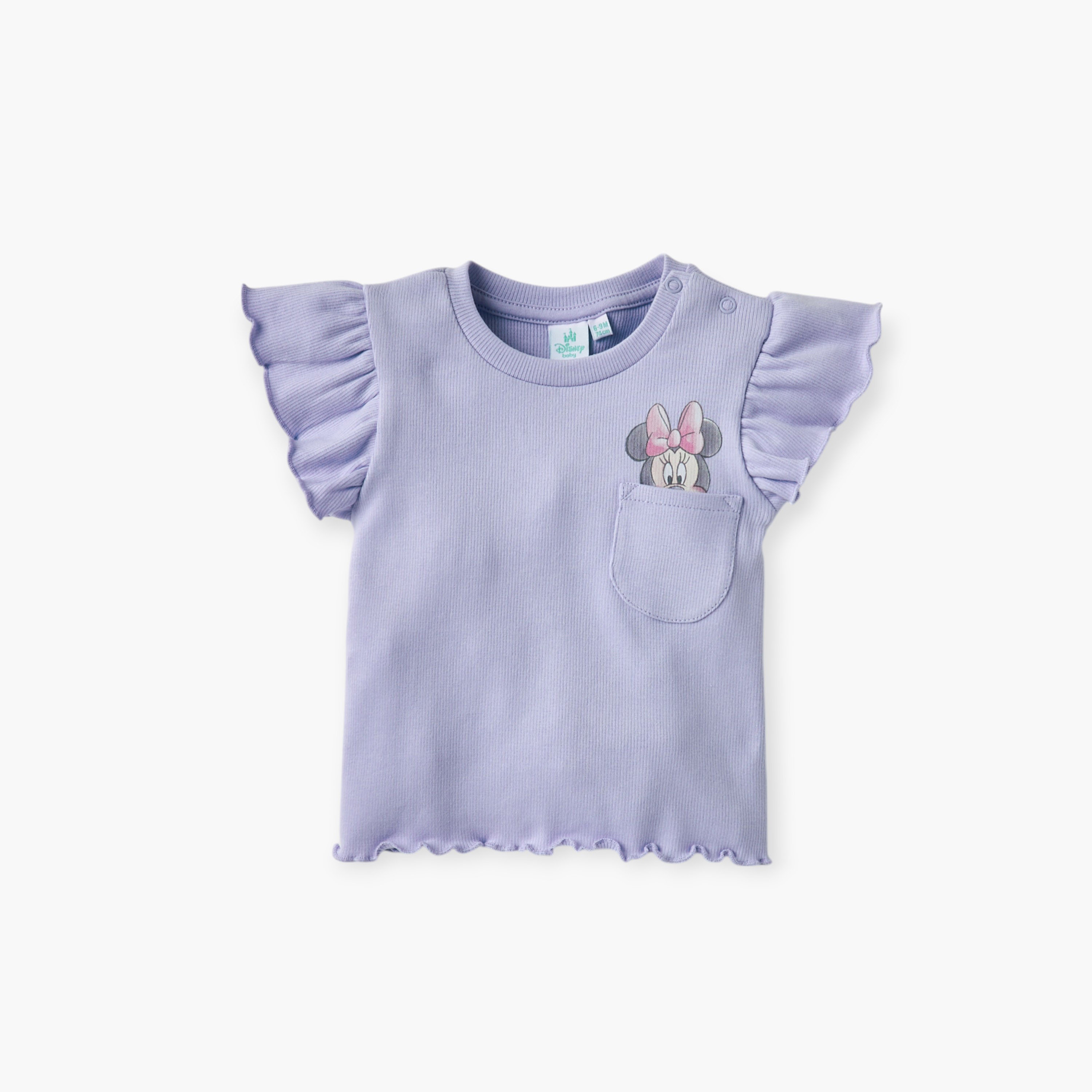 Disney Minnie Mouse Print Crew Neck T-shirt with Button Closure - Set of 2-baby-girls-clothing-tshirts-image-2