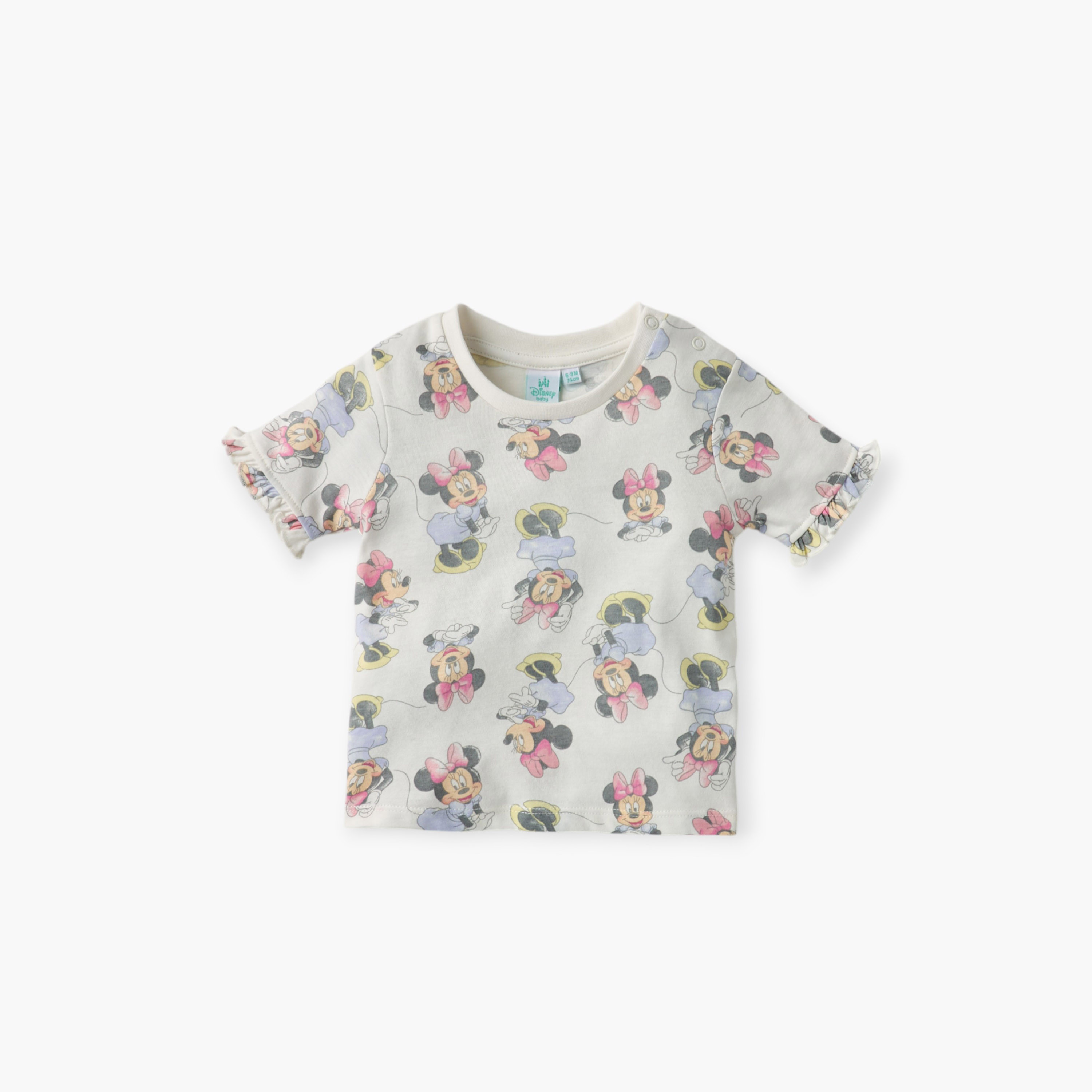 Disney Minnie Mouse Print Crew Neck T-shirt with Button Closure - Set of 2-baby-girls-clothing-tshirts-image-3