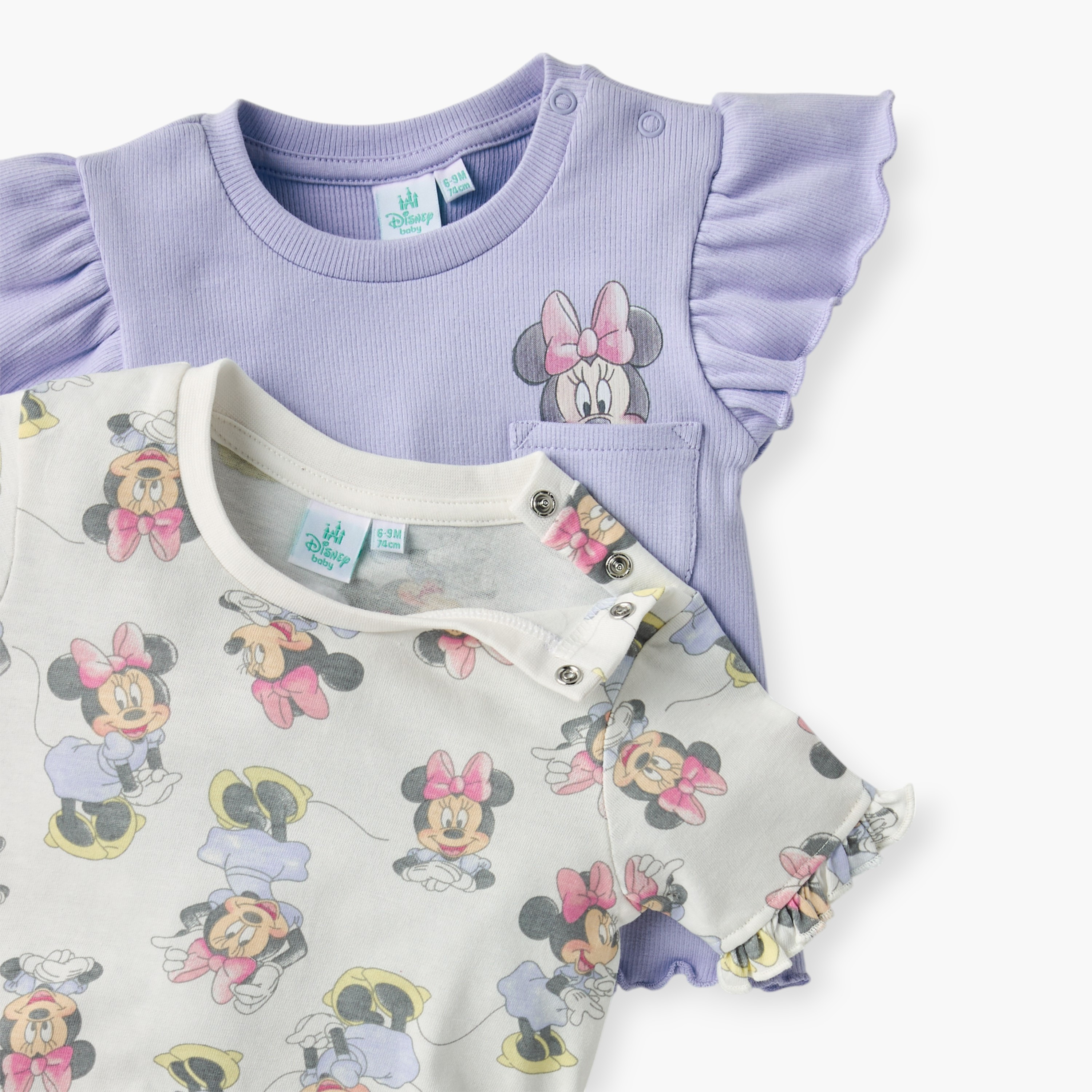Disney Minnie Mouse Print Crew Neck T-shirt with Button Closure - Set of 2-baby-girls-clothing-tshirts-image-4