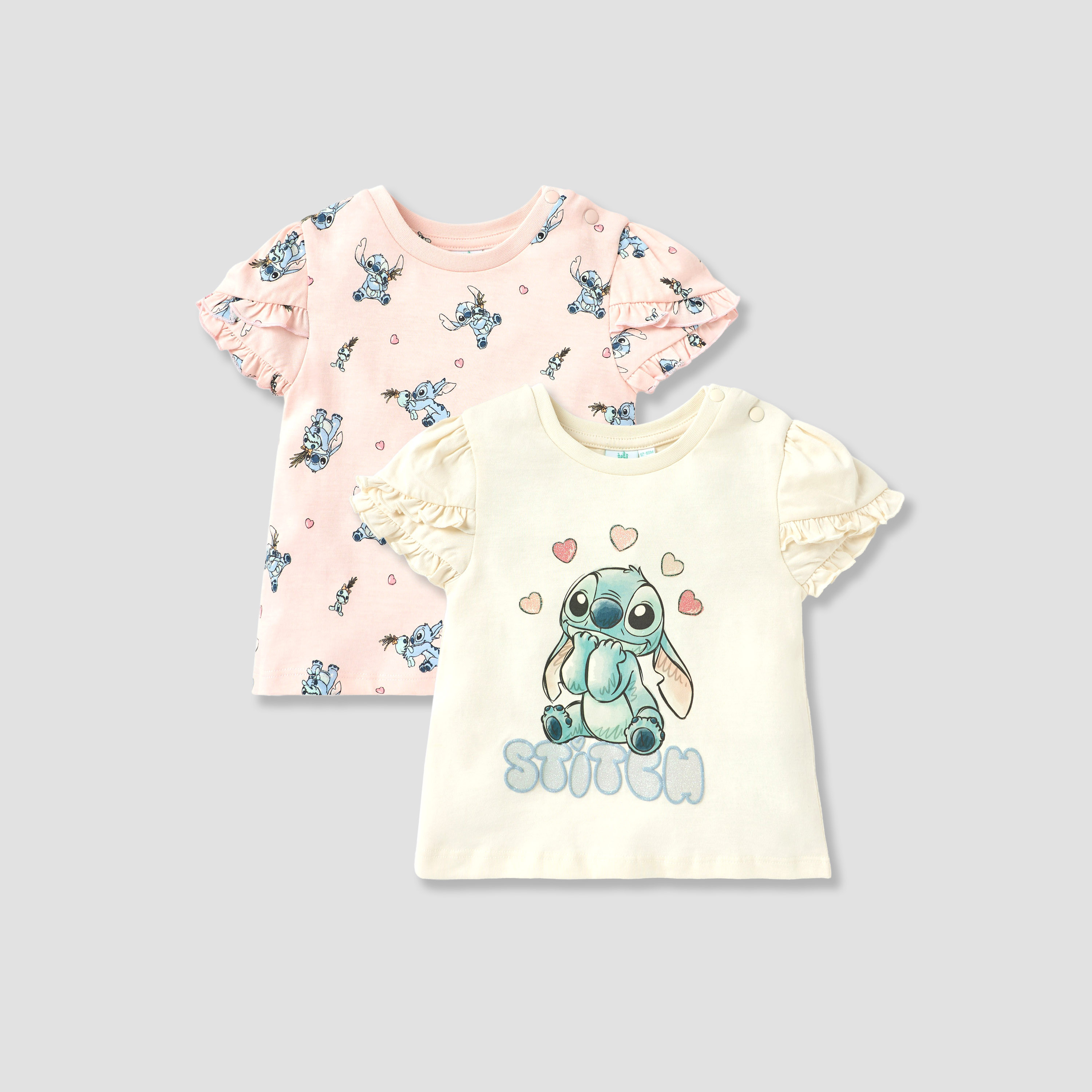 Disney Sticth Print T-shirt with Ruffle Sleeves - Set of 2-baby-girls-clothing-tshirts-image-1