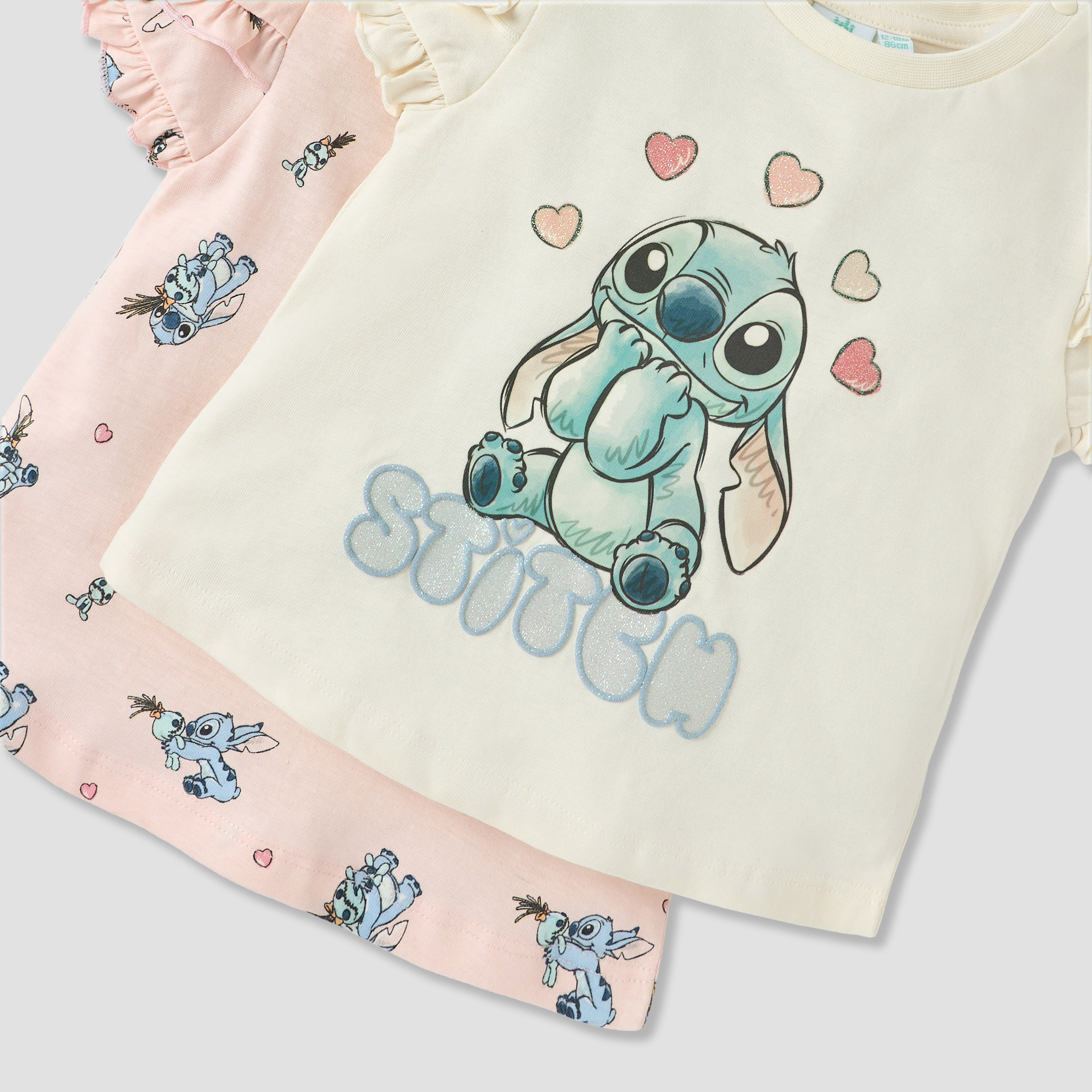 Disney Sticth Print T-shirt with Ruffle Sleeves - Set of 2-baby-girls-clothing-tshirts-image-5