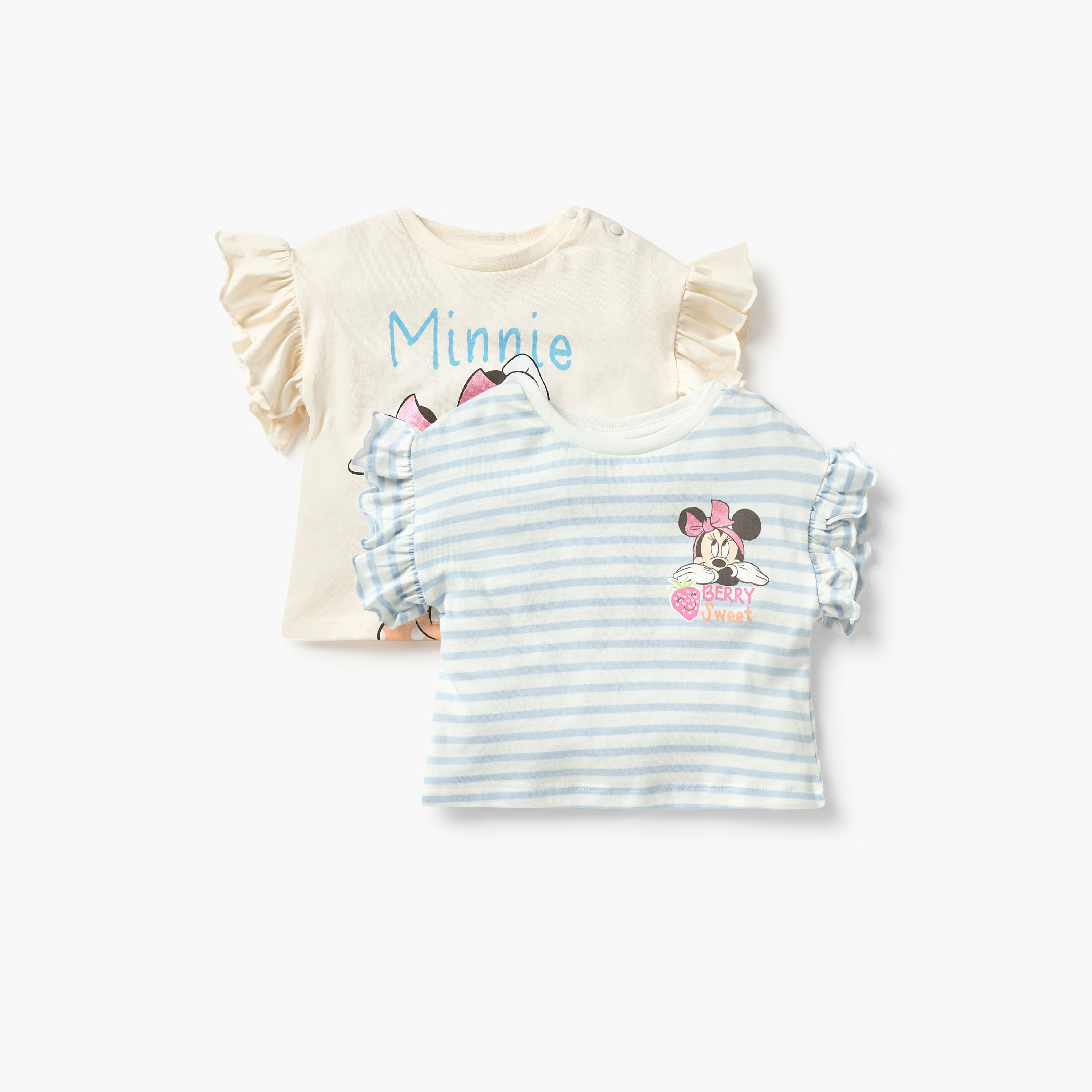 Disney Minnie Mouse Print T-shirt with Frill Sleeves- Set of 2-baby-girls-clothing-tshirts-image-1