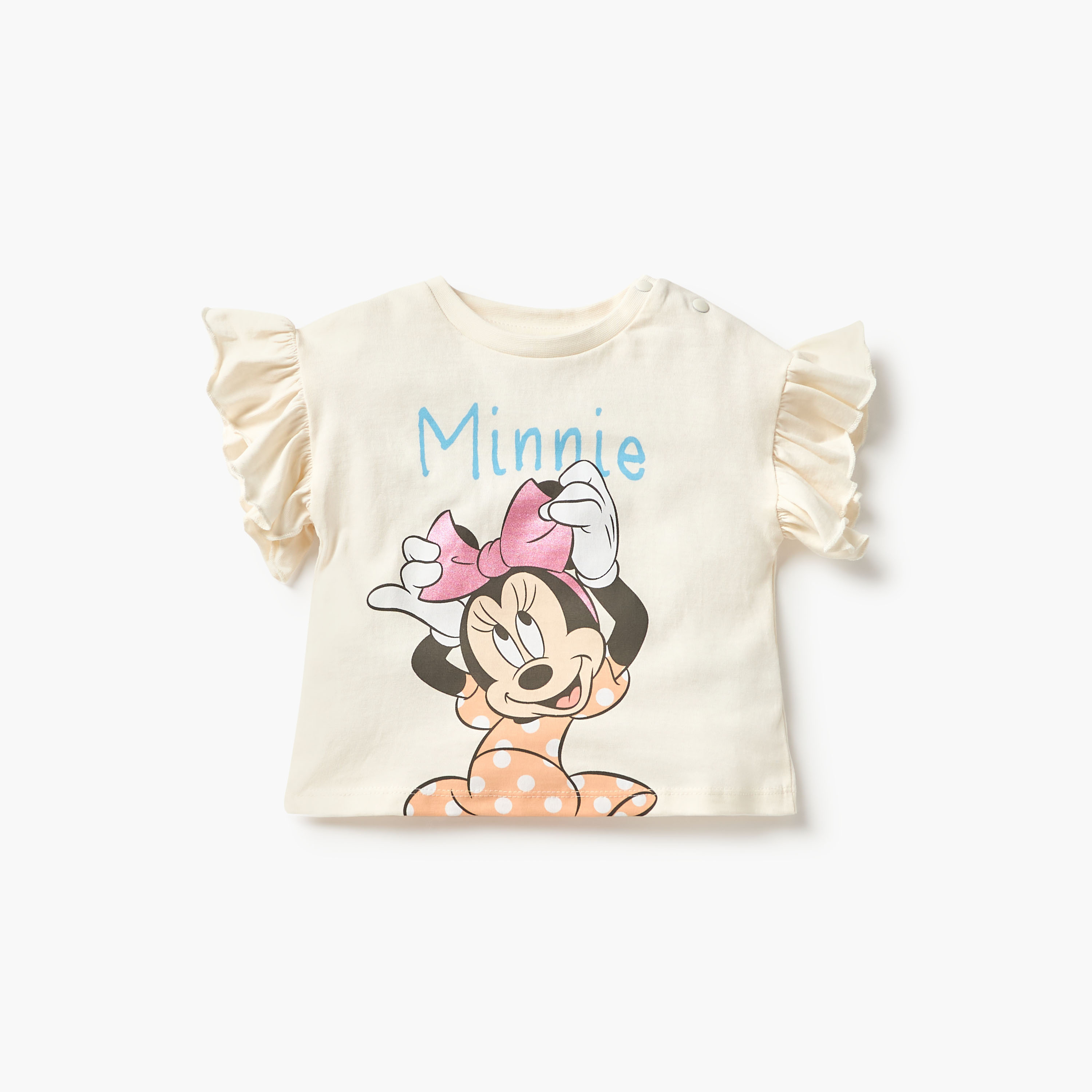 Disney Minnie Mouse Print T-shirt with Frill Sleeves- Set of 2-baby-girls-clothing-tshirts-image-3