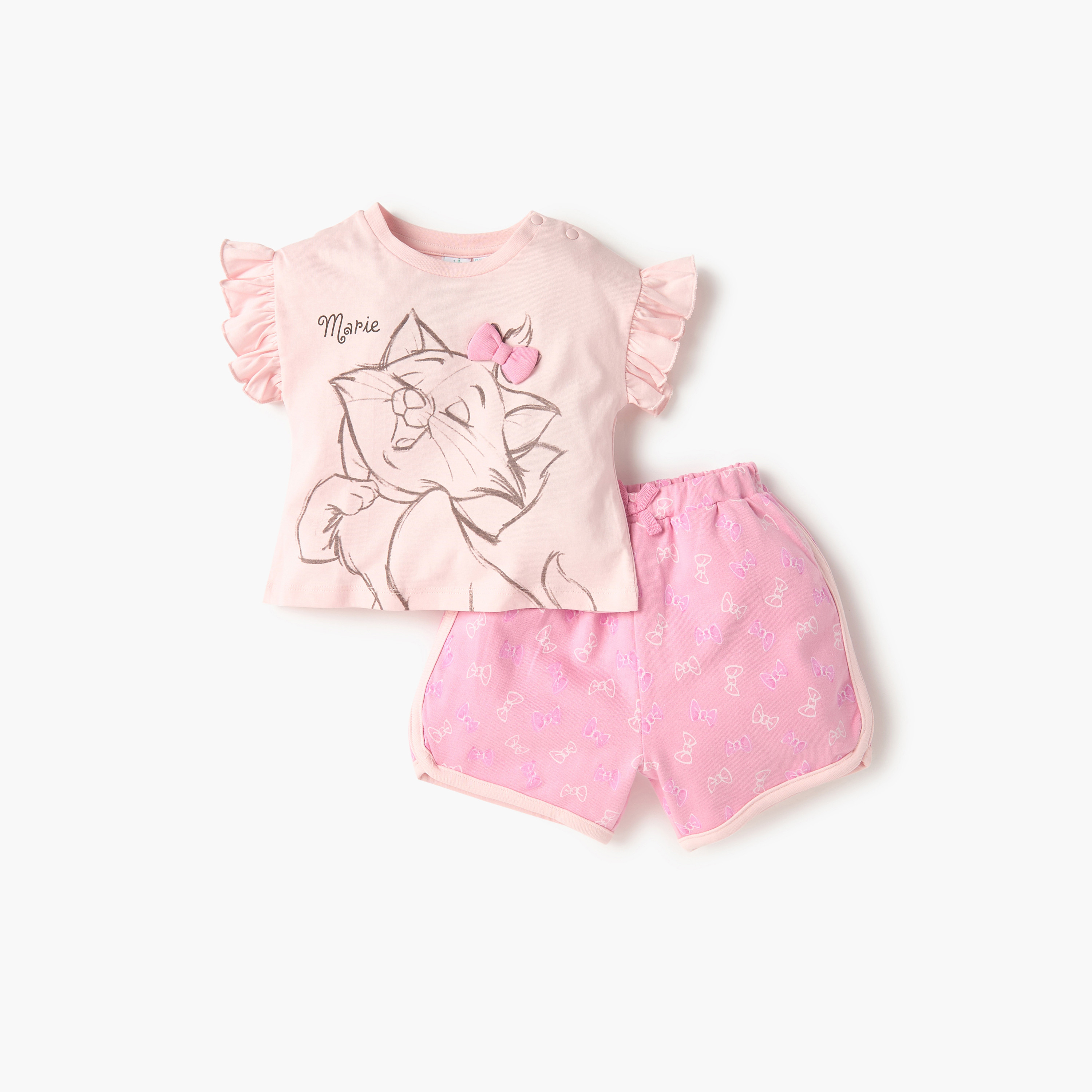 Disney Marie Print Round Neck T-shirt and Shorts Set-baby-girls-clothing-setsandcoords-image-1