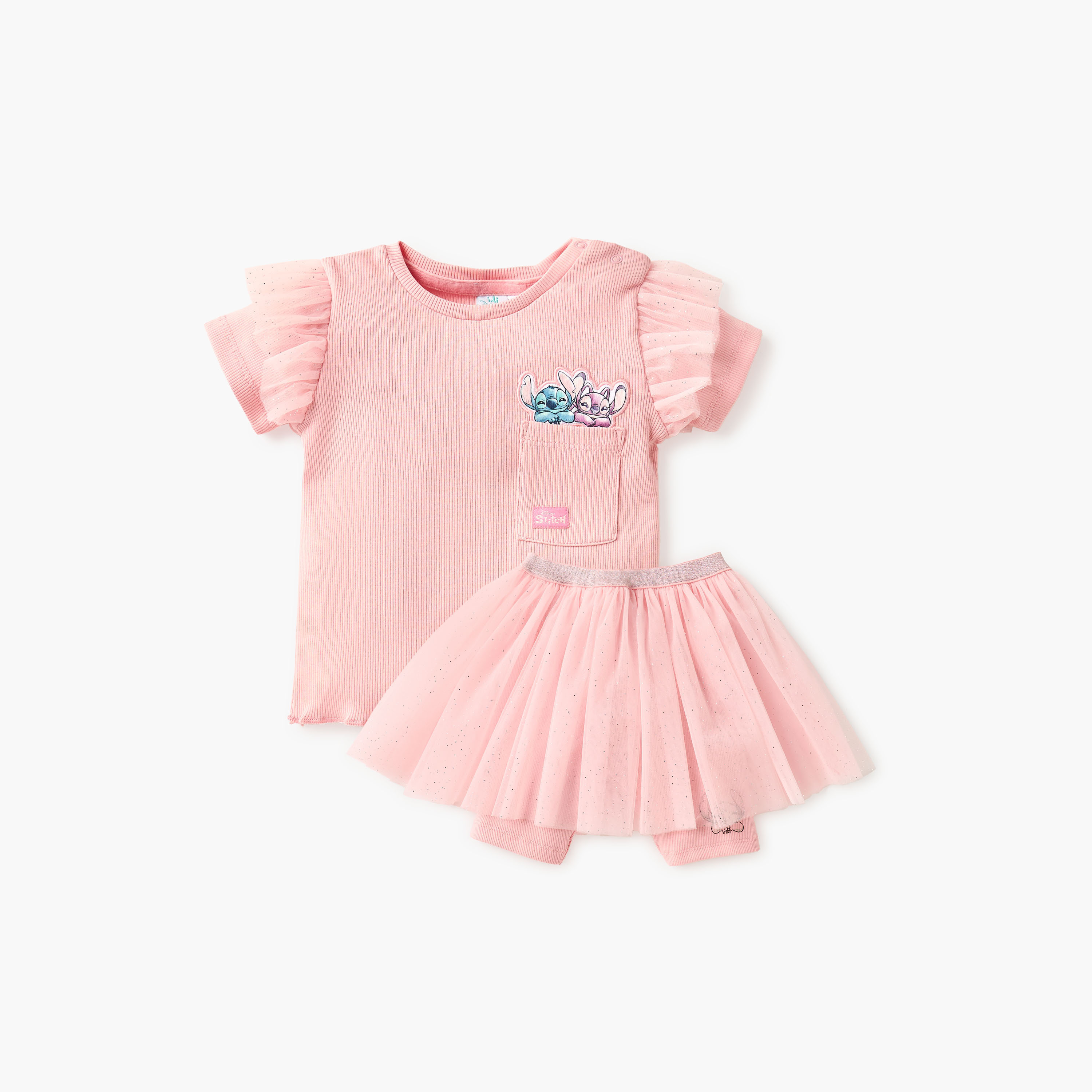 Disney Stitch and Angel Applique T-shirt and Tutu Skirt Set-baby-girls-clothing-setsandcoords-image-1