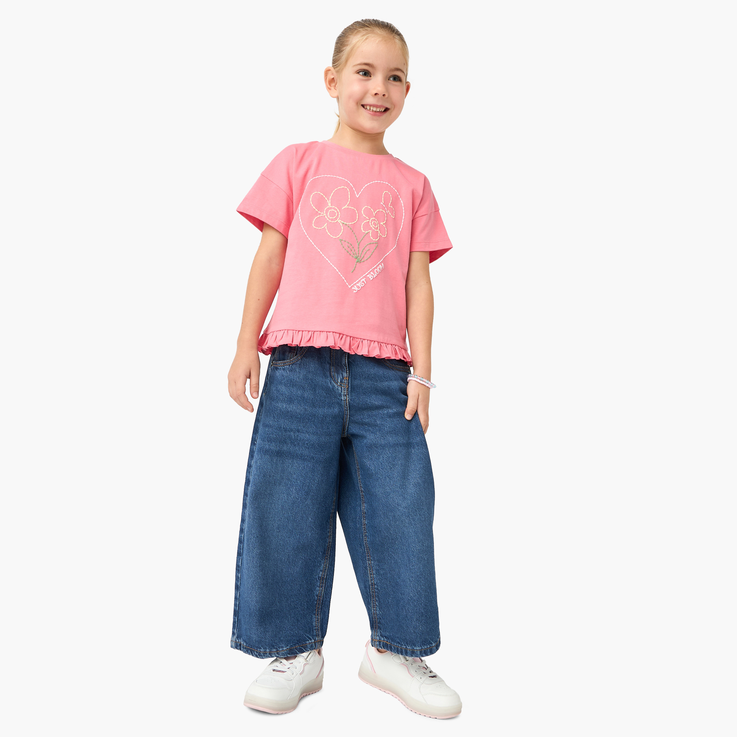تيشيرتات متنوعة بأكمام قصيرة وياقة مستديرة من جونيورز - طقم من قطعتين-girls-clothing-tshirts-image-2