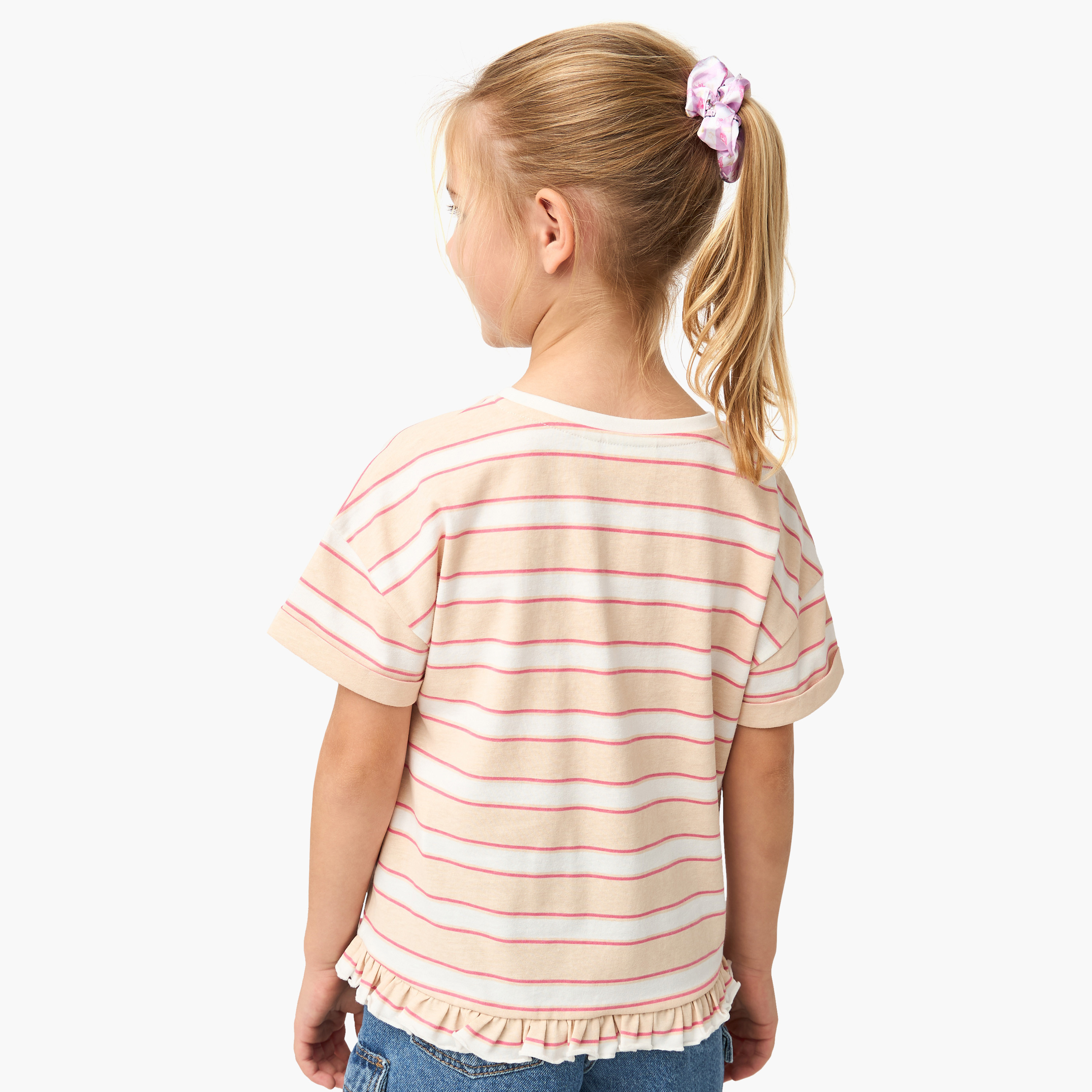 Juniors Floral Print T-shirt with Short Sleeves and Round Neck - Set of 2-girls-clothing-tshirts-image-3