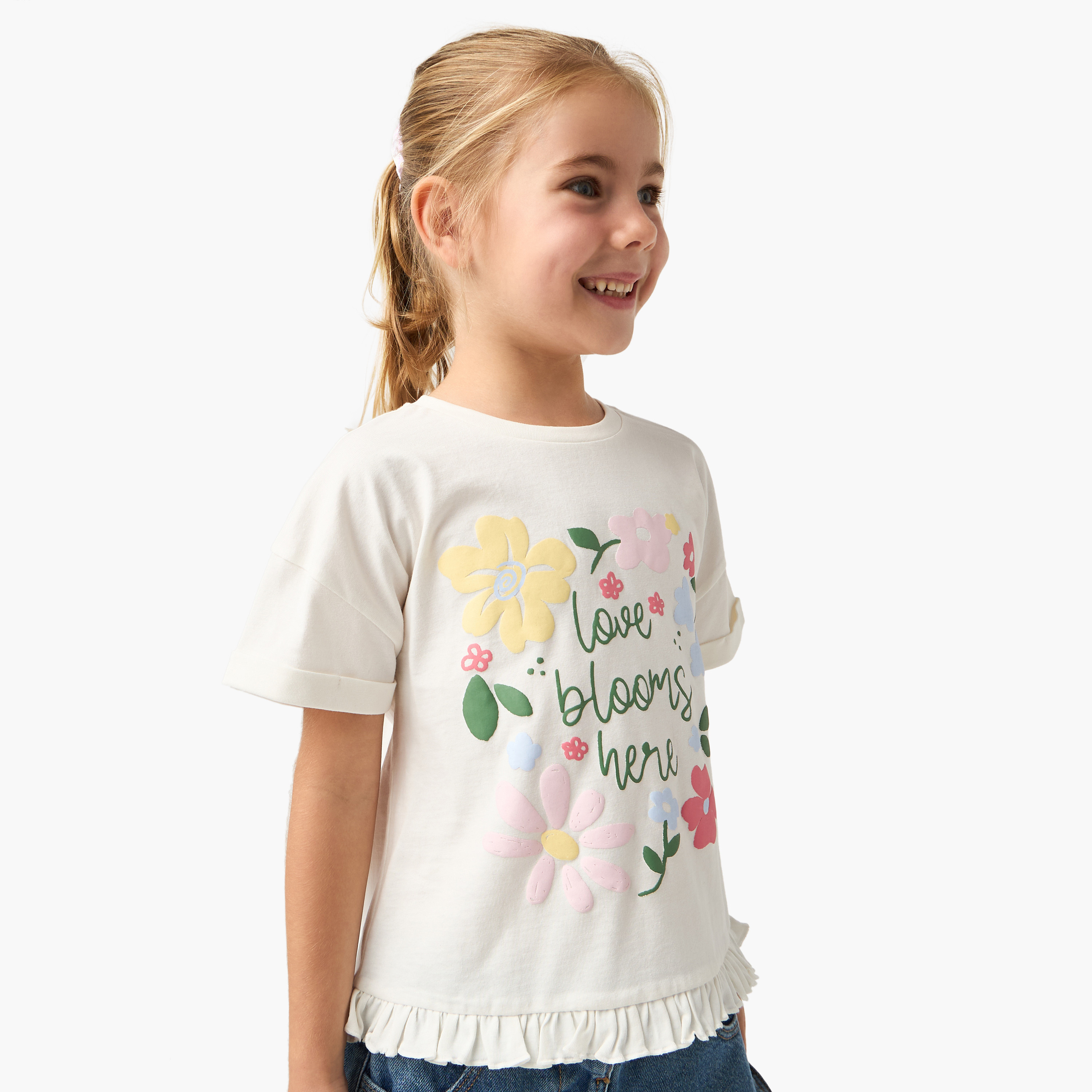 Juniors Floral Print T-shirt with Short Sleeves and Round Neck - Set of 2-girls-clothing-tshirts-image-6