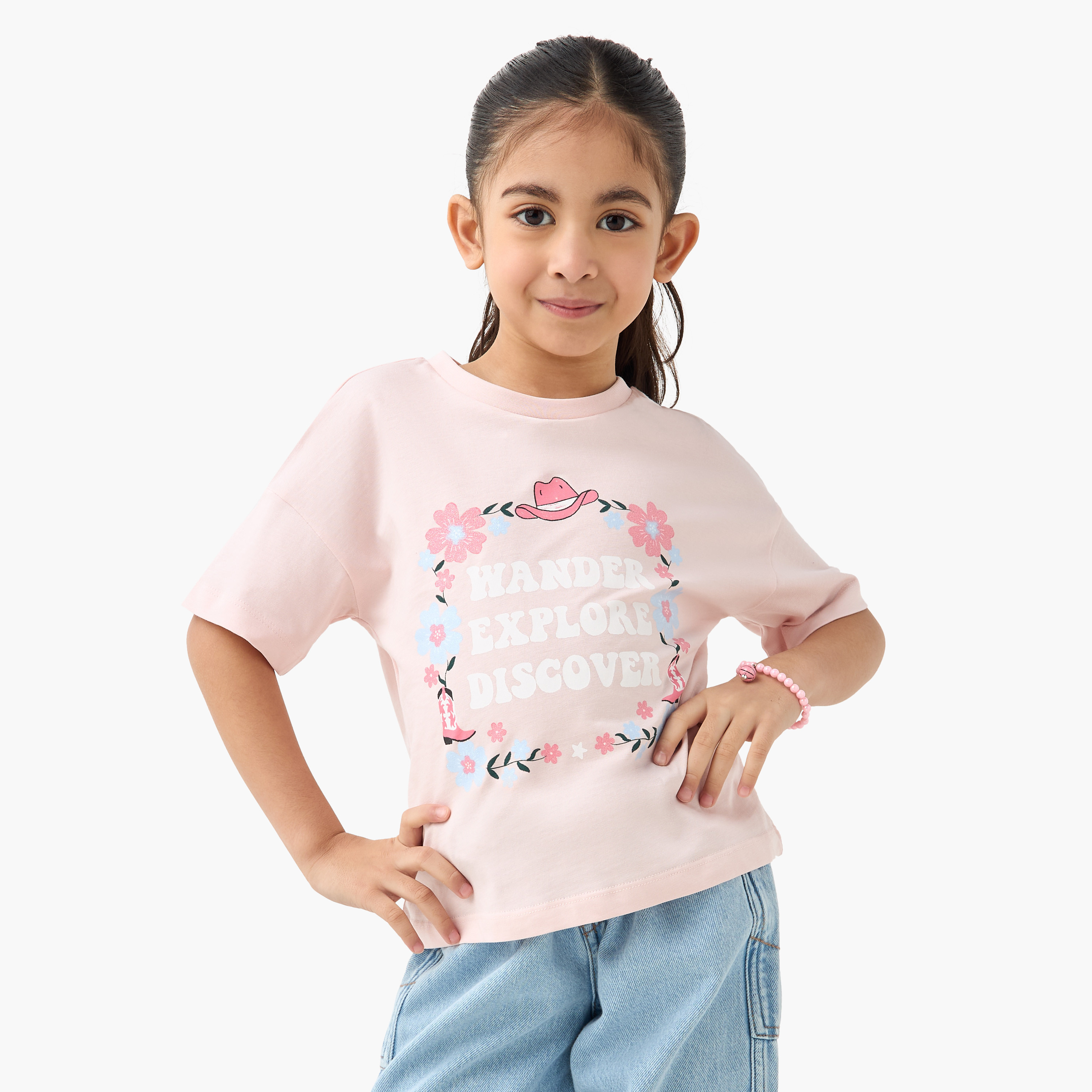 Juniors Graphic Print T-shirt with Short Sleeves-girls-clothing-tshirts-image-1