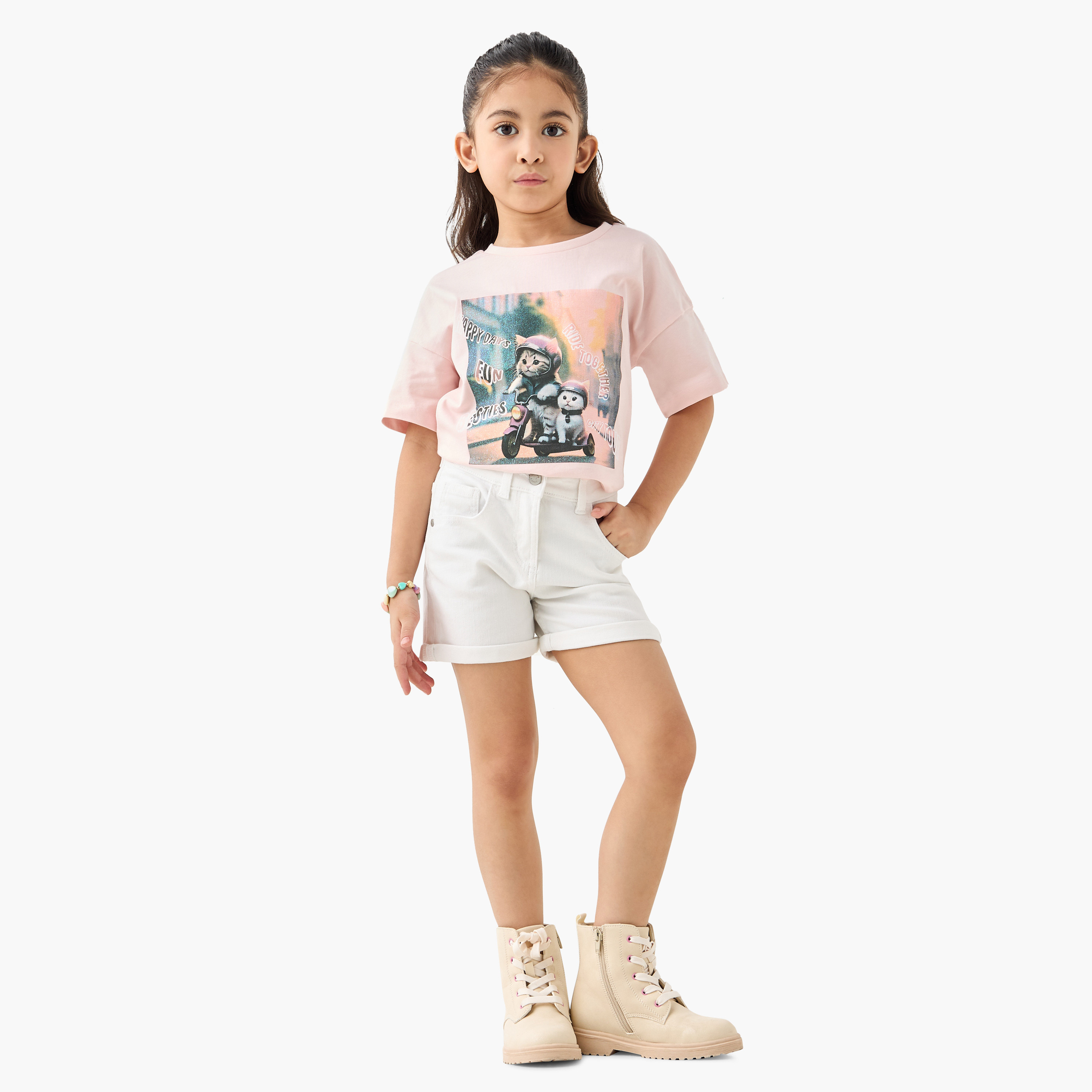 تيشيرت بياقة ضيقة وطبعات جرافيك وأكمام قصيرة من جونيورز-girls-clothing-tshirts-image-4