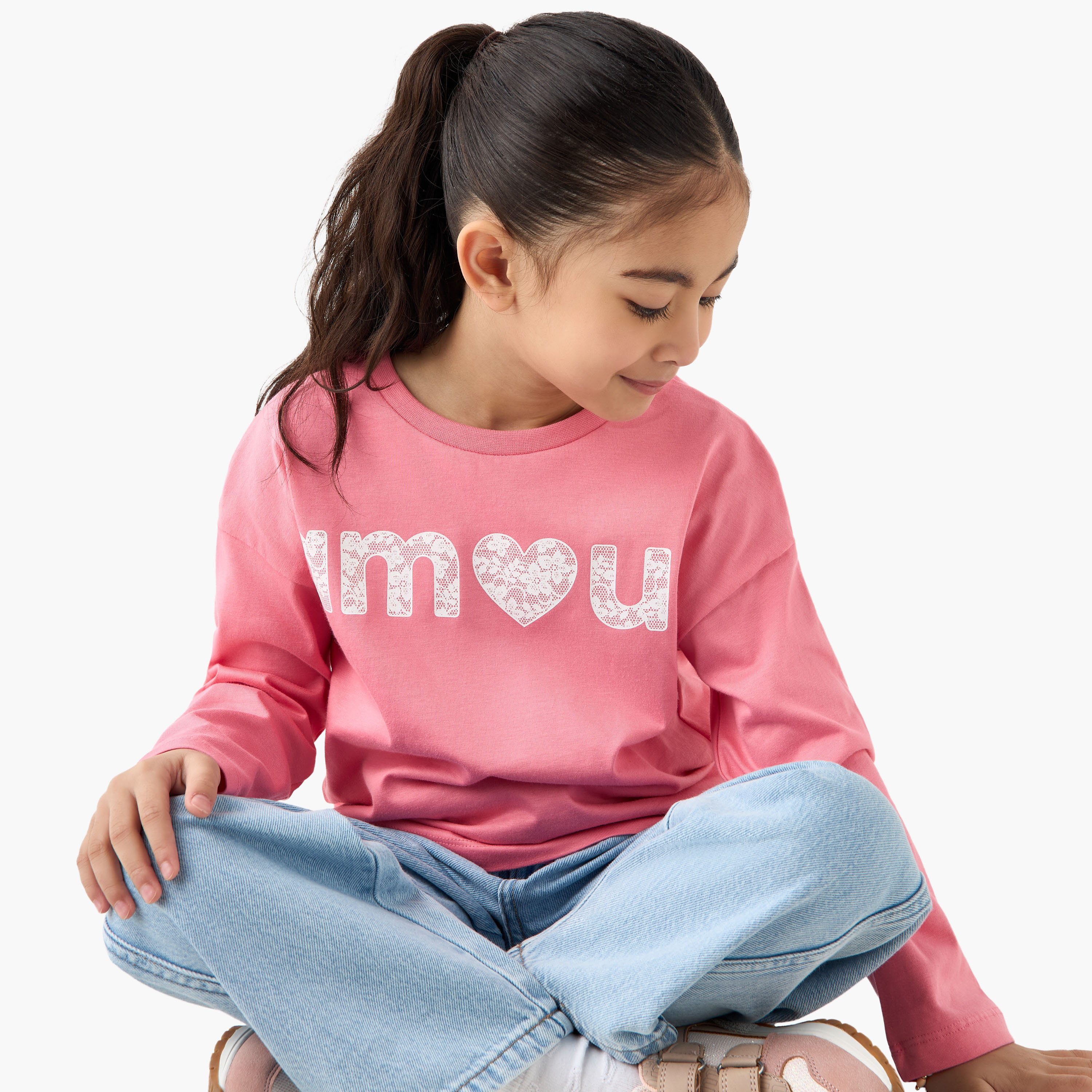Juniors Graphic Print T-shirt with Long Sleeves-girls-clothing-tshirts-image-3