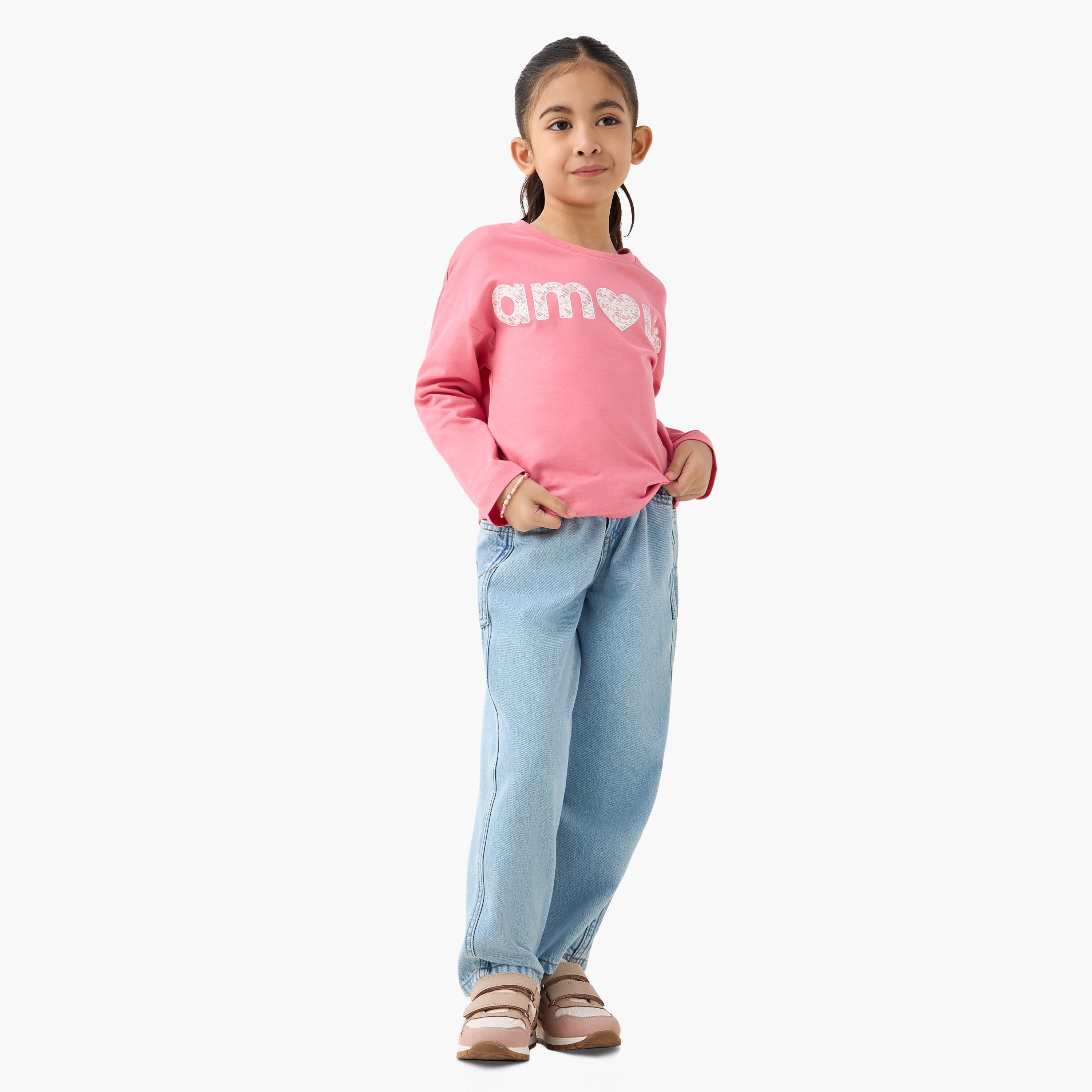 Juniors Graphic Print T-shirt with Long Sleeves-girls-clothing-tshirts-image-2