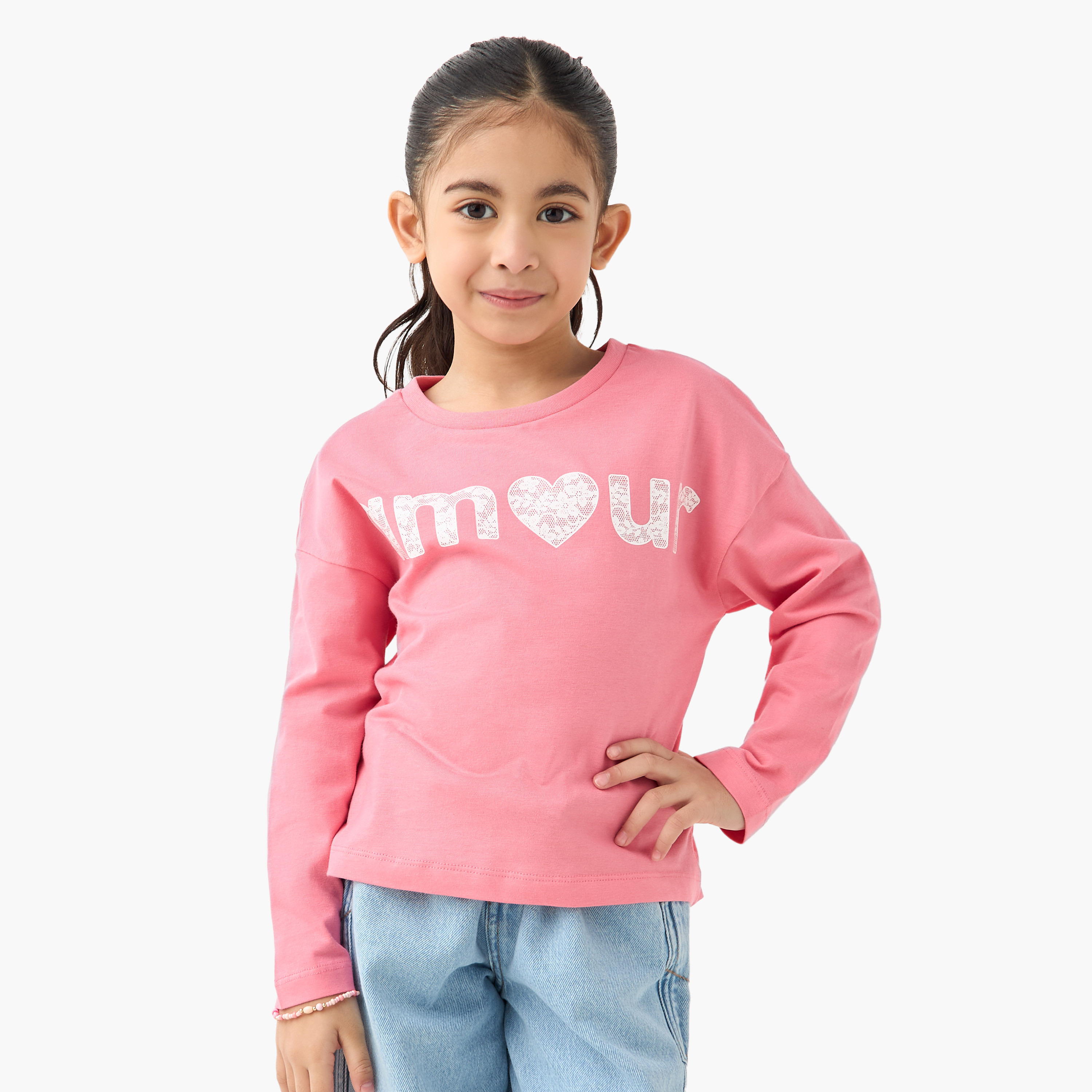 Juniors Graphic Print T-shirt with Long Sleeves-girls-clothing-tshirts-image-1