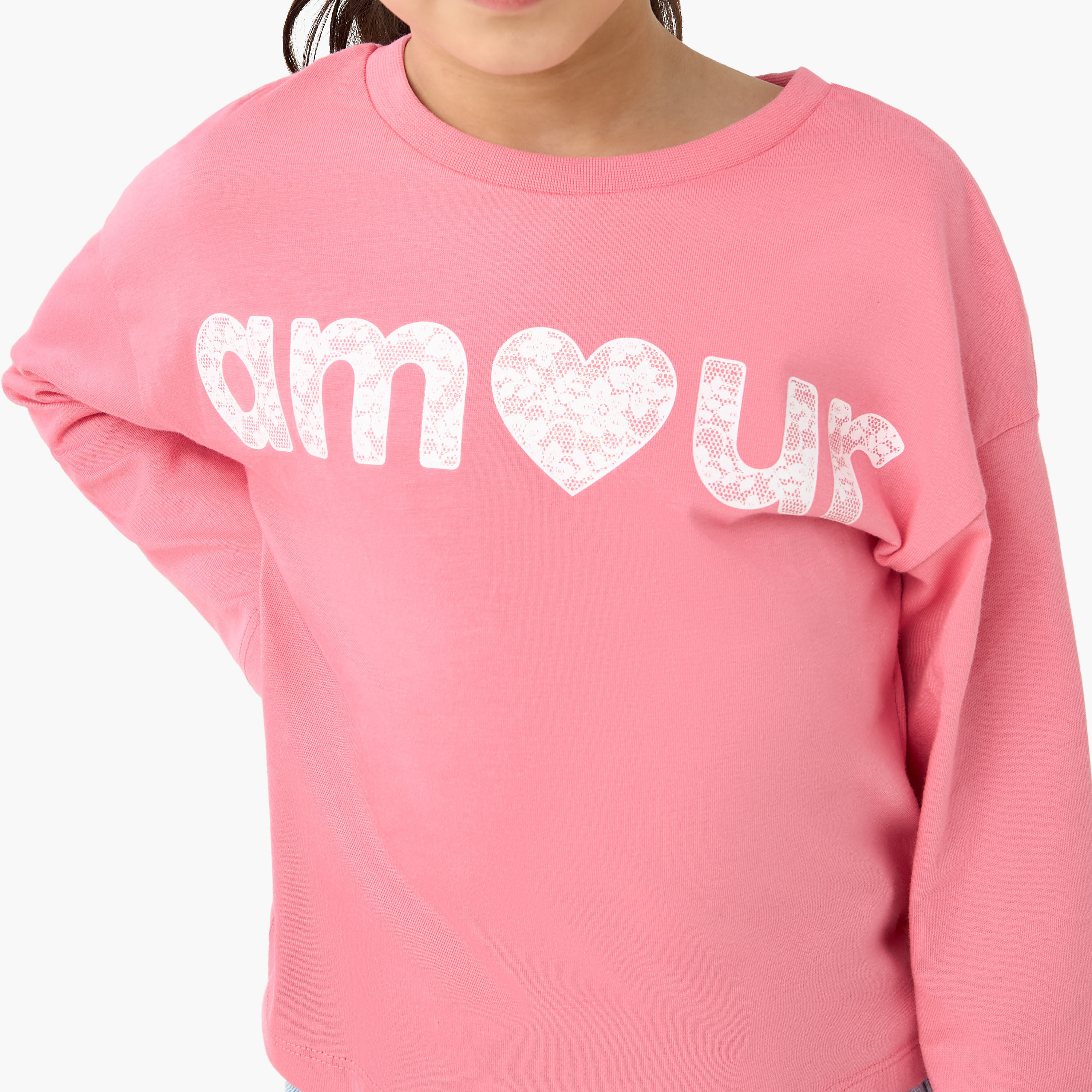 Juniors Graphic Print T-shirt with Long Sleeves-girls-clothing-tshirts-image-5
