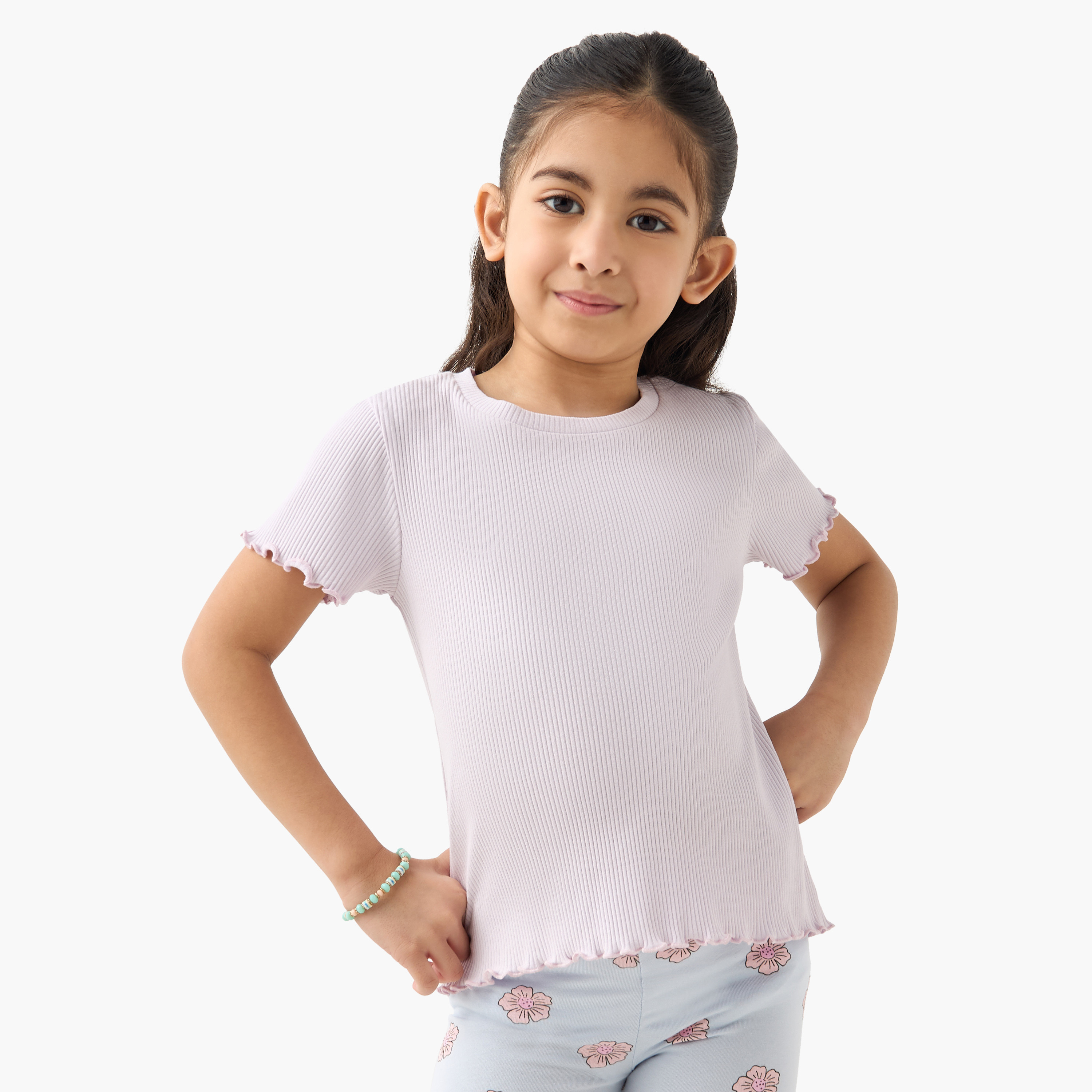 تيشيرت مضلع بياقة ضيقة من جونيورز-girls-clothing-tshirts-image-1