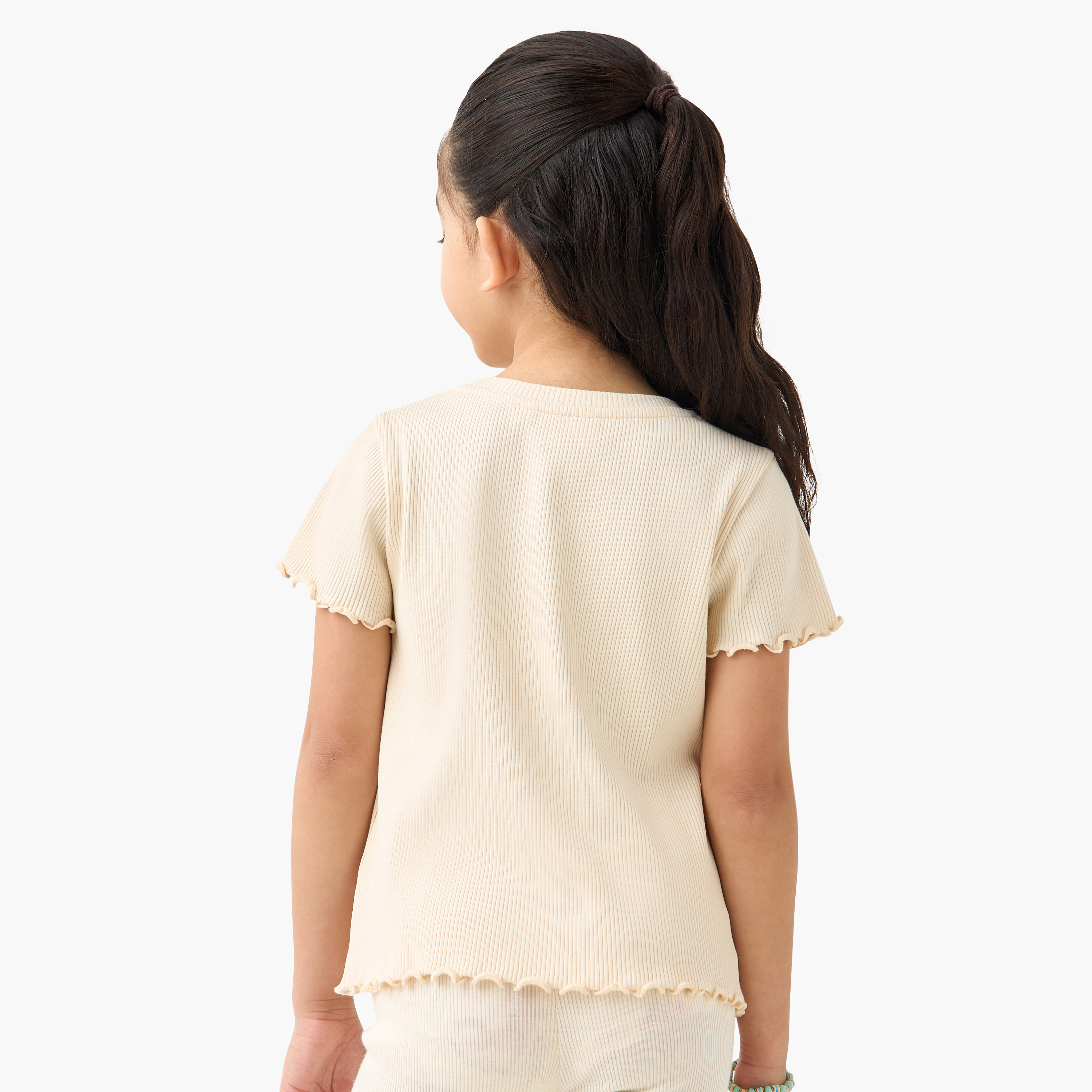 Juniors Ribbed Crew Neck T-shirt with Short Sleeves and Lettuce Hem-girls-clothing-tshirts-image-3