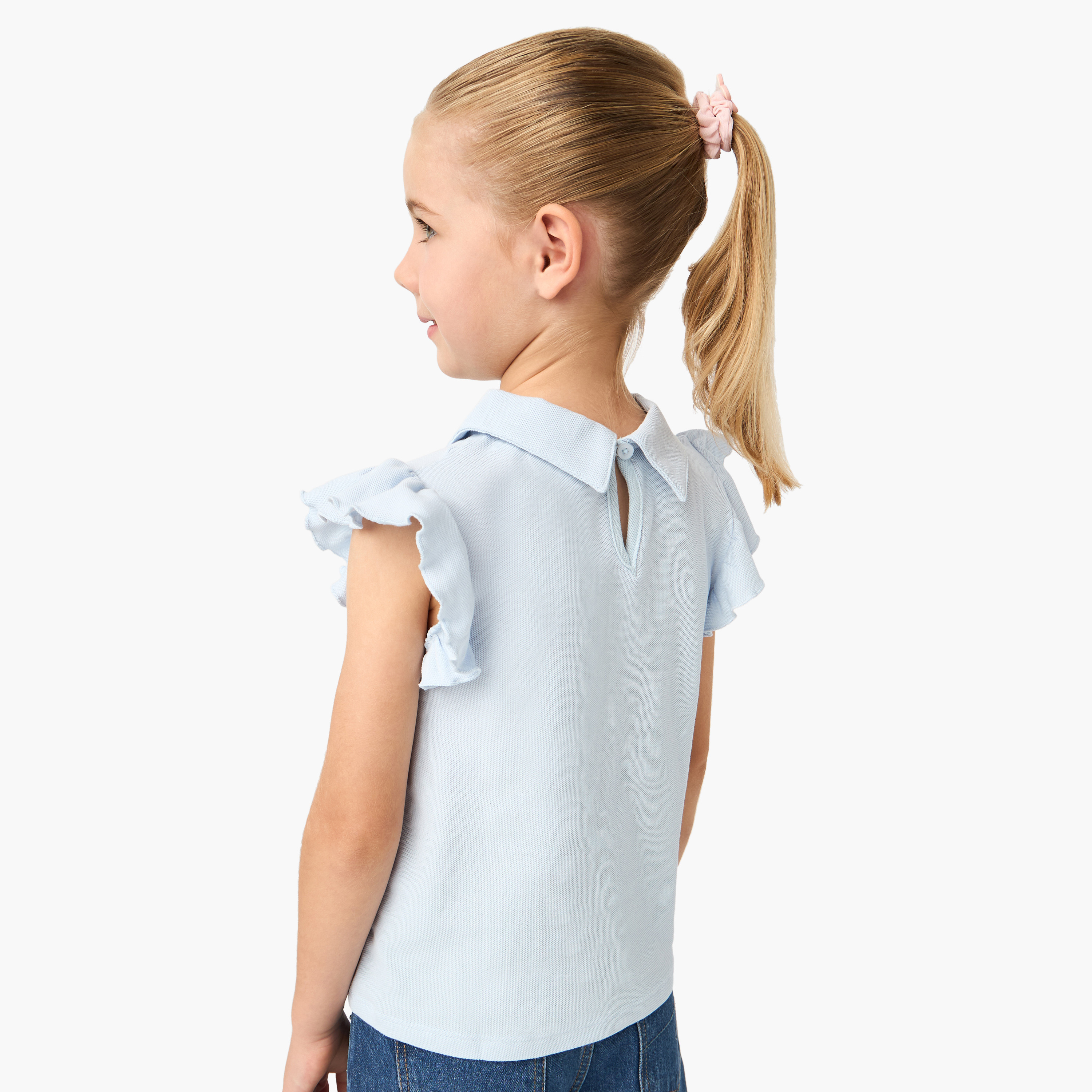 Juniors Floral Embroidered Polo T-shirt with Short Ruffle Sleeves-girls-clothing-tshirts-image-3