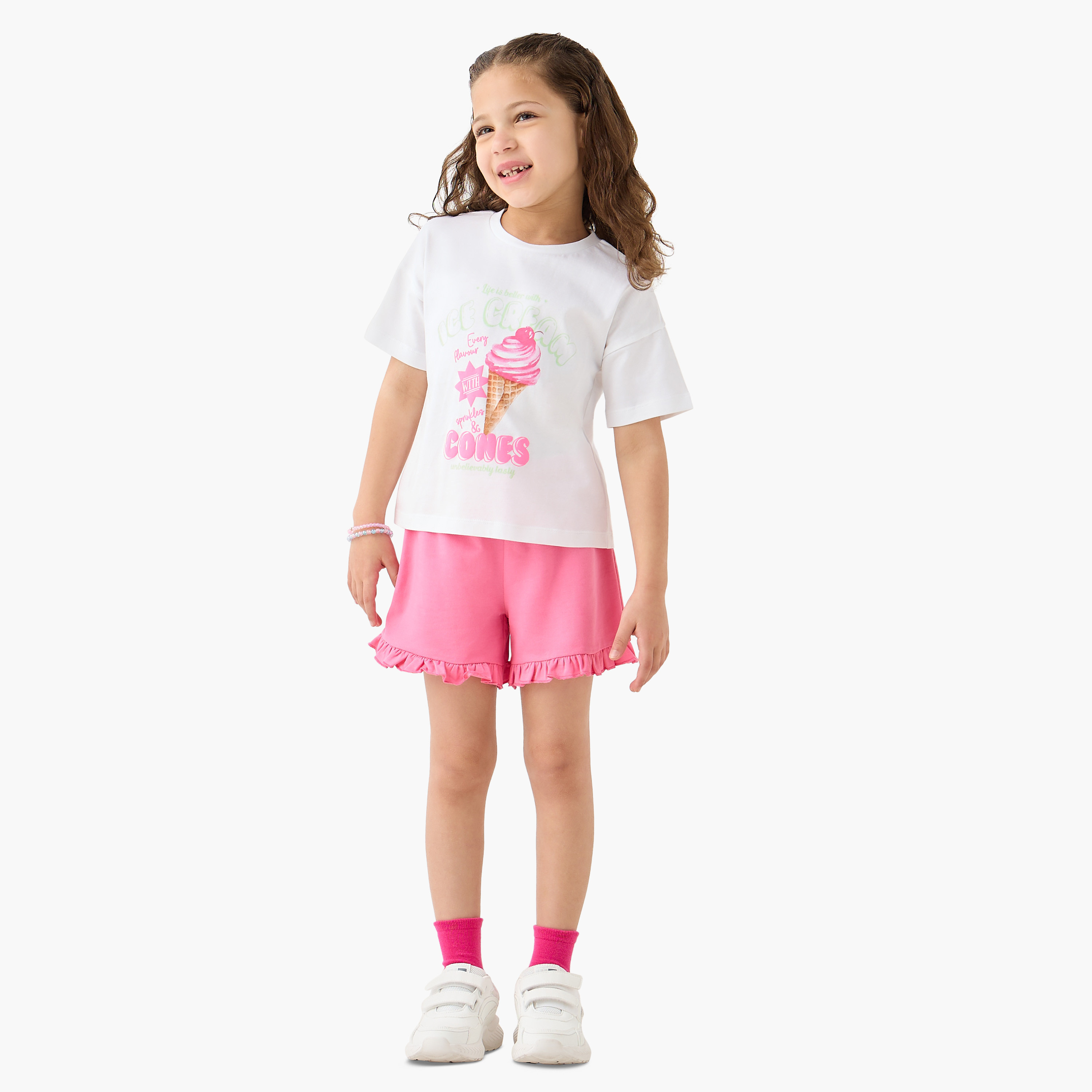 Juniors Graphic Print Crew Neck T-shirt with Short Sleeves-girls-clothing-tshirts-image-2