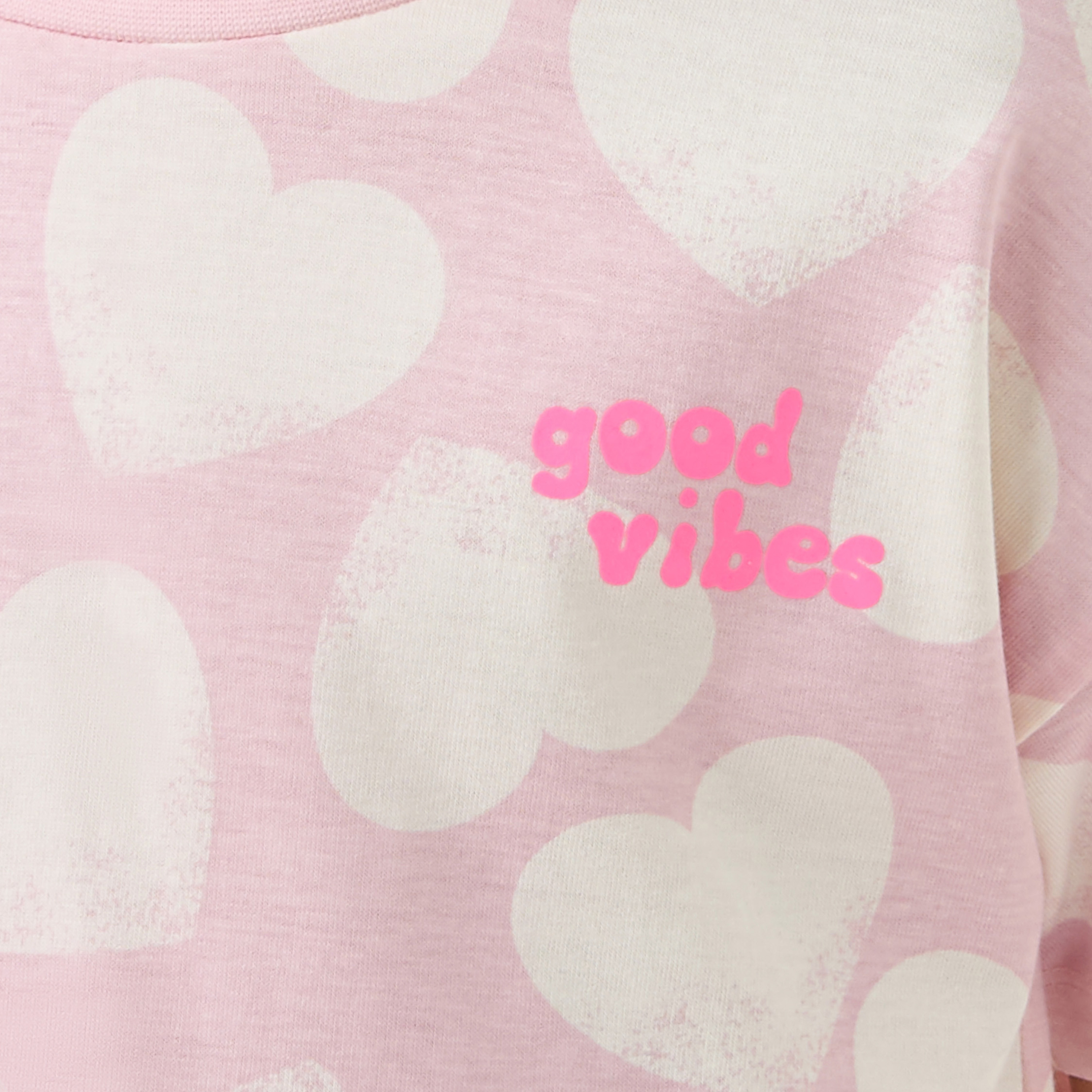 Juniors Heart Print Crew Neck T-shirt with Short Sleeves-girls-clothing-tshirts-image-5