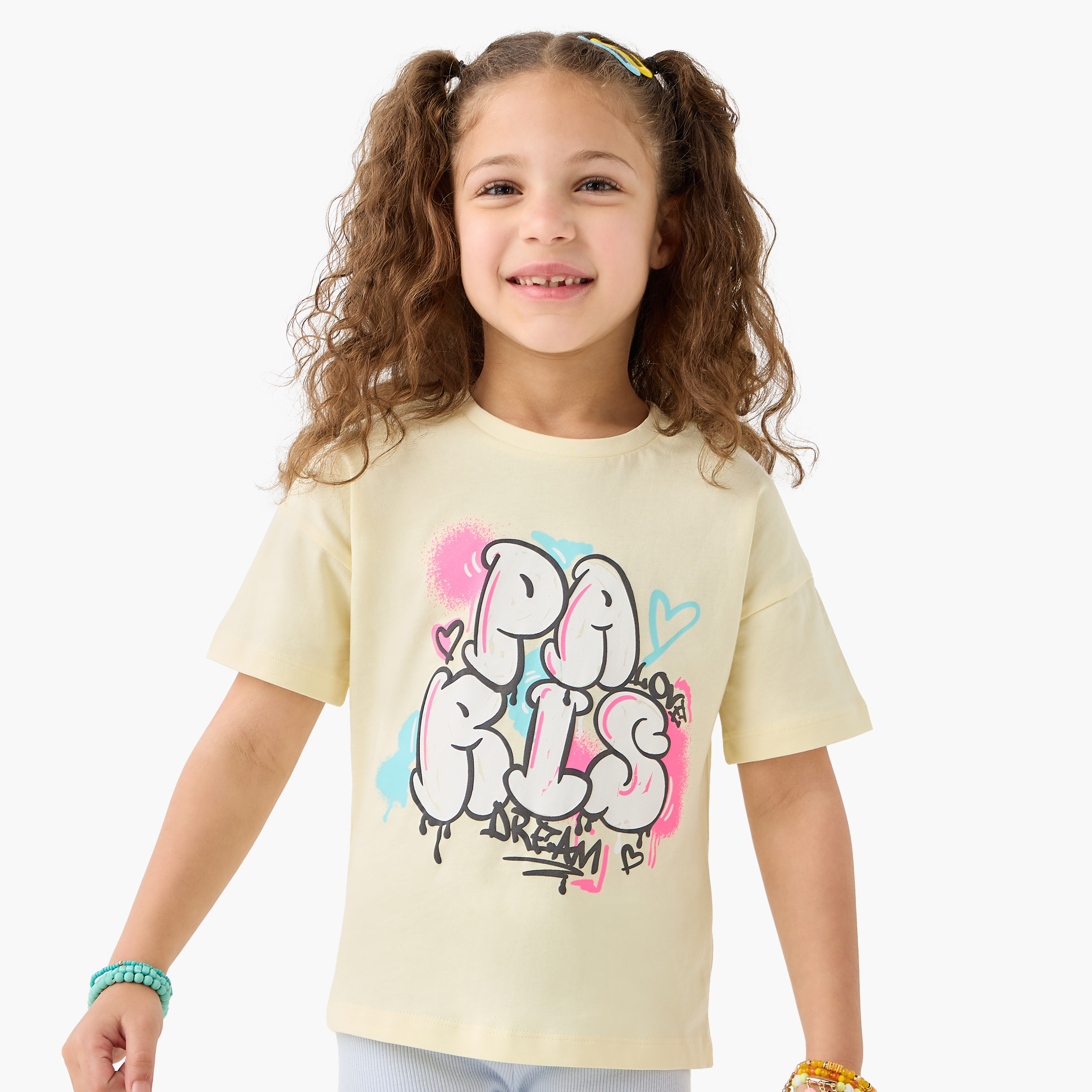 Juniors Graphic Print Crew Neck T-shirt with Short Sleeves-girls-clothing-tshirts-image-1
