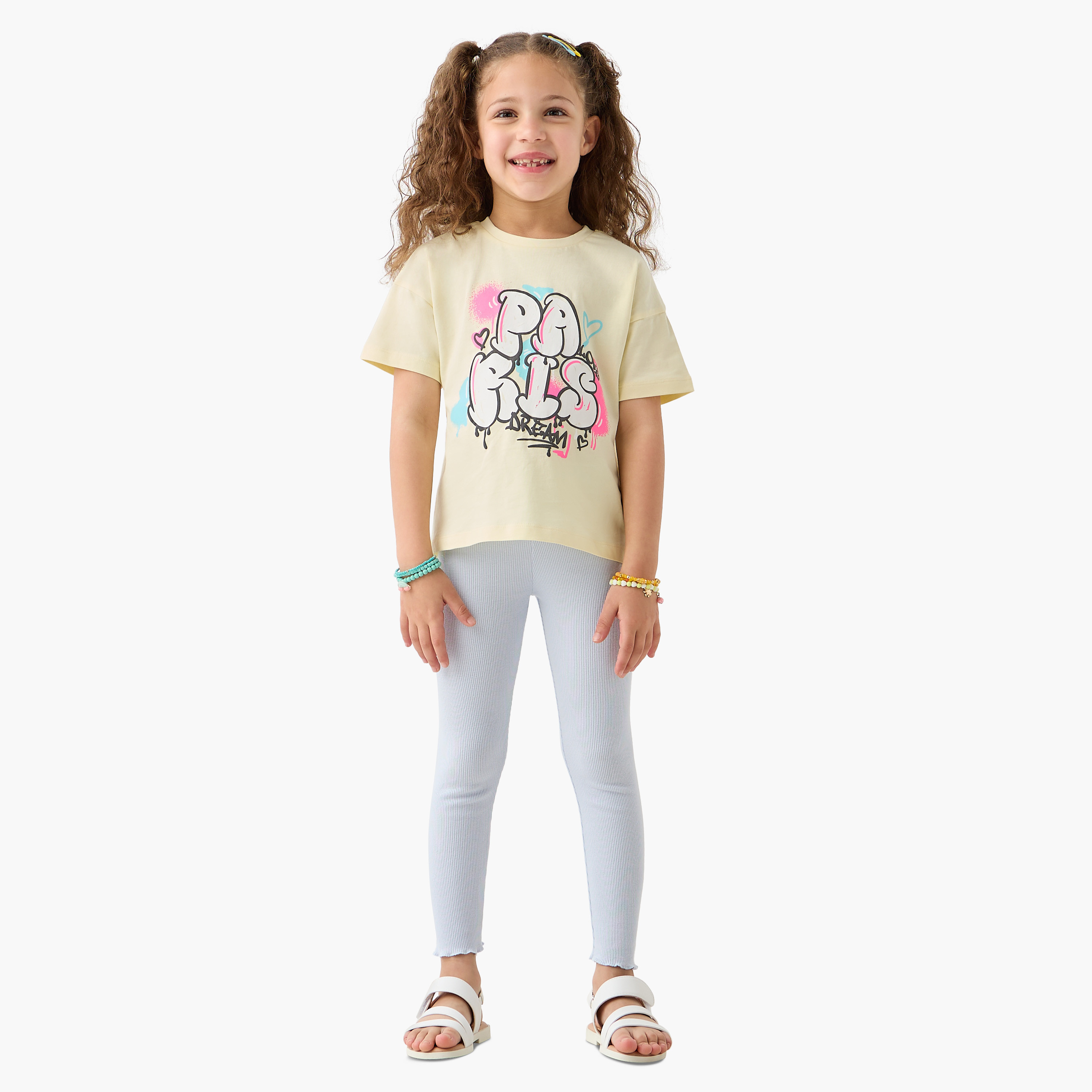 Juniors Graphic Print Crew Neck T-shirt with Short Sleeves-girls-clothing-tshirts-image-2