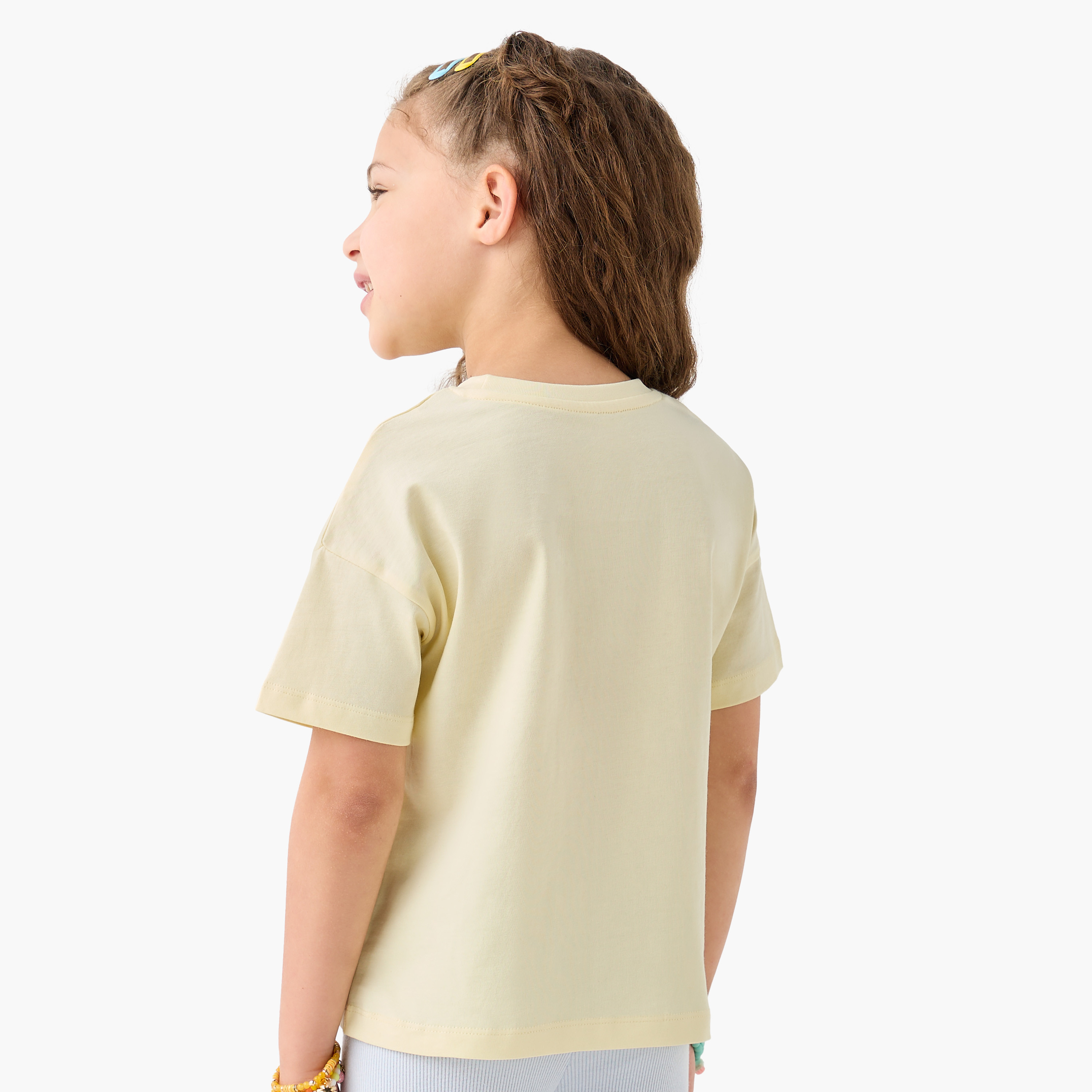 Juniors Graphic Print Crew Neck T-shirt with Short Sleeves-girls-clothing-tshirts-image-3