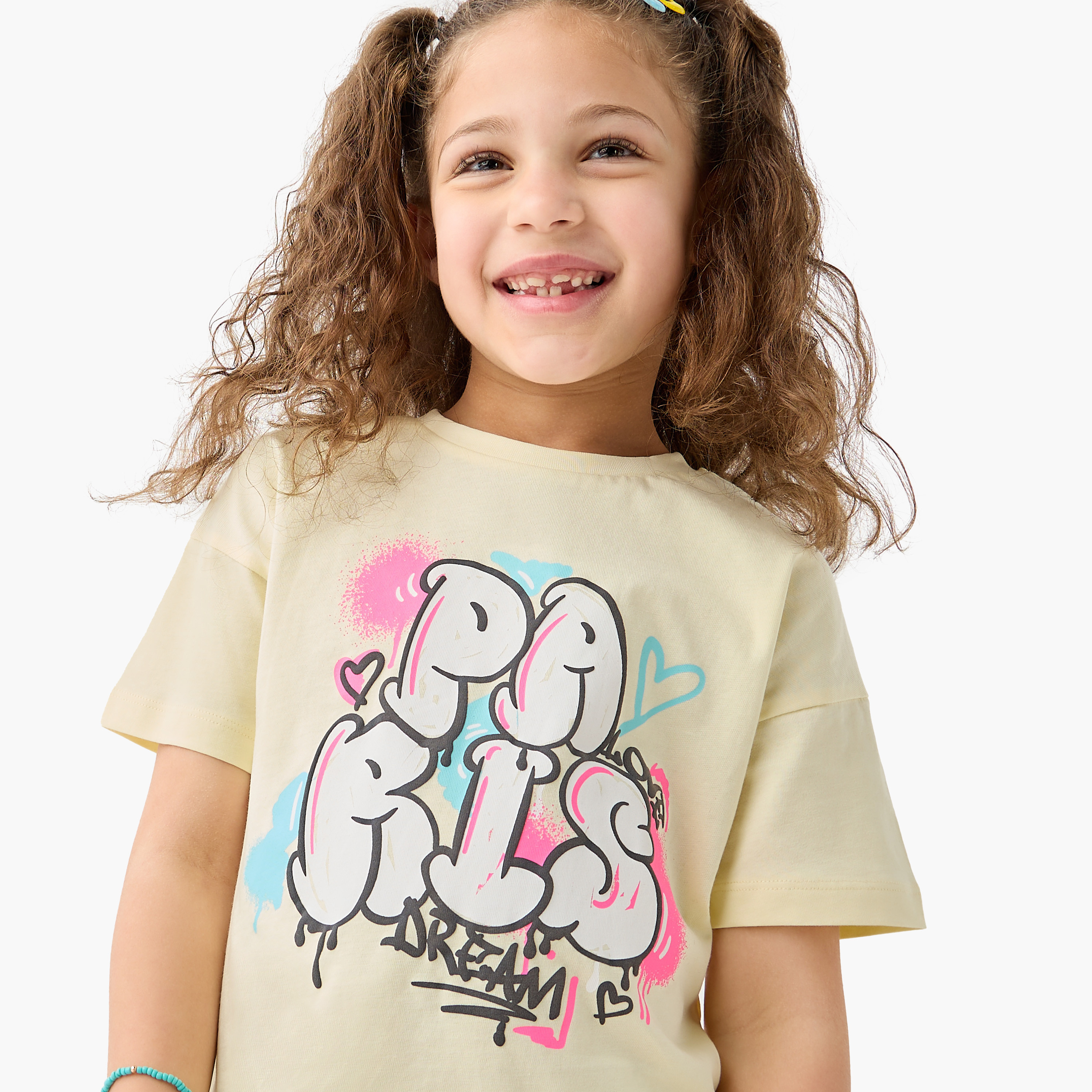 Juniors Graphic Print Crew Neck T-shirt with Short Sleeves-girls-clothing-tshirts-image-4
