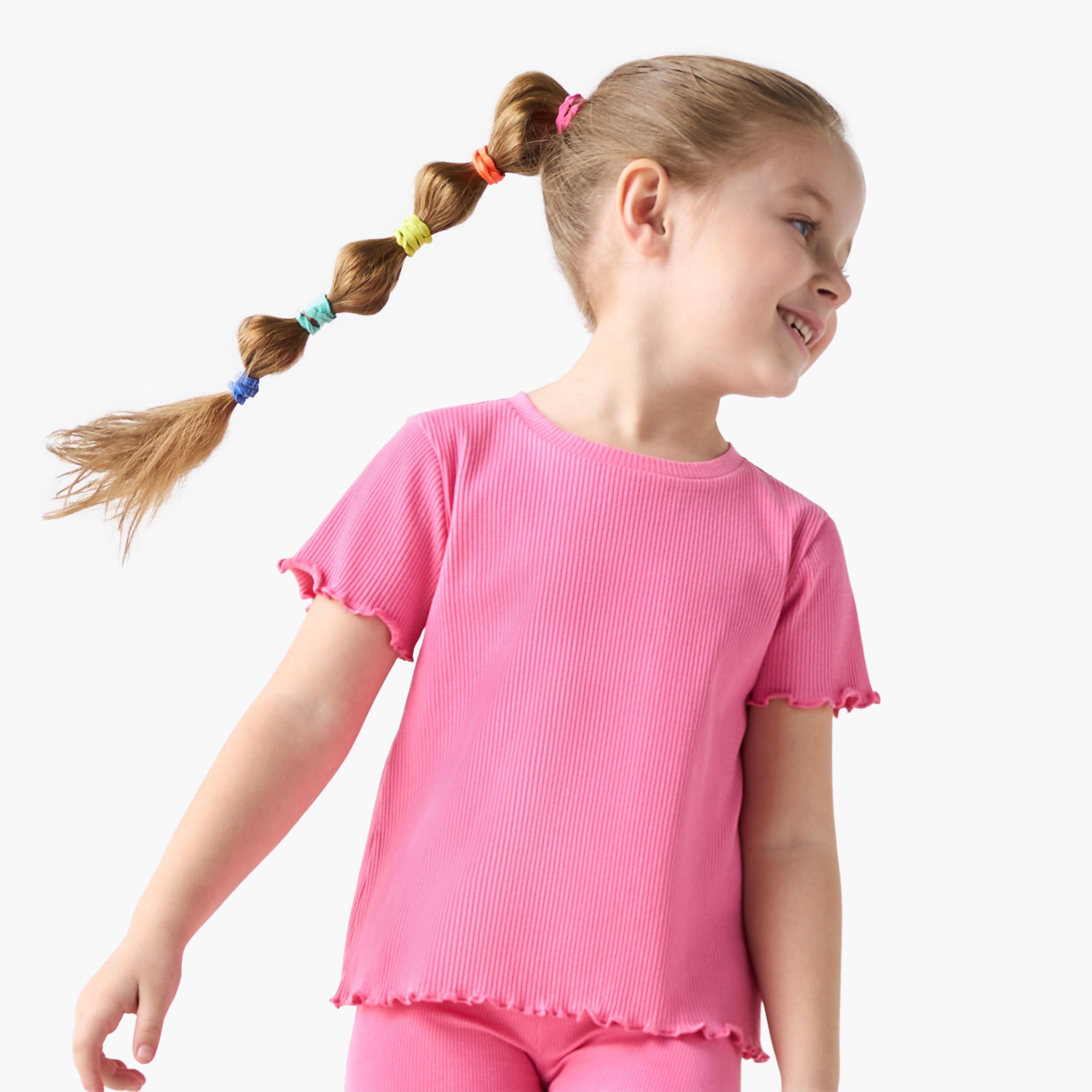 Juniors Ribbed T-shirt with Lettuce Hem and Short Sleeves-girls-clothing-tshirts-image-1