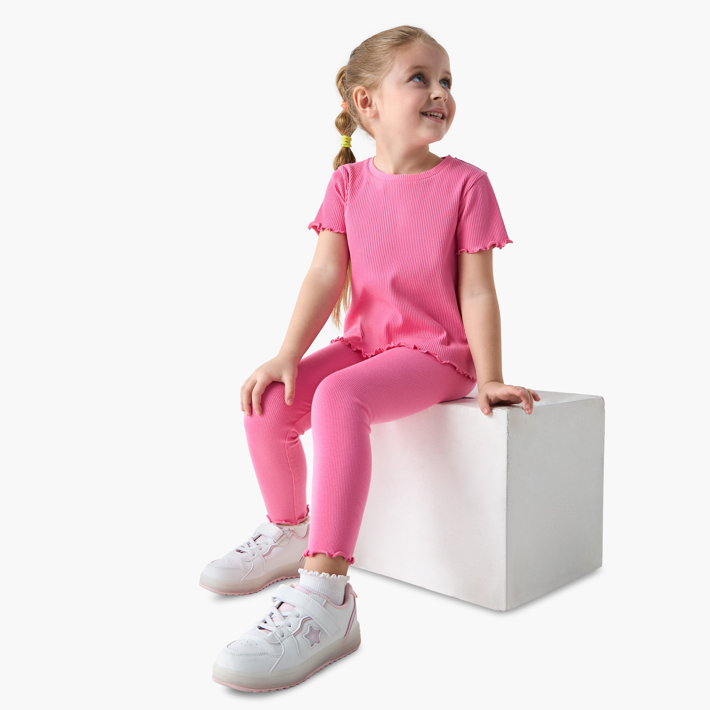 Juniors Ribbed T-shirt with Lettuce Hem and Short Sleeves-girls-clothing-tshirts-image-2