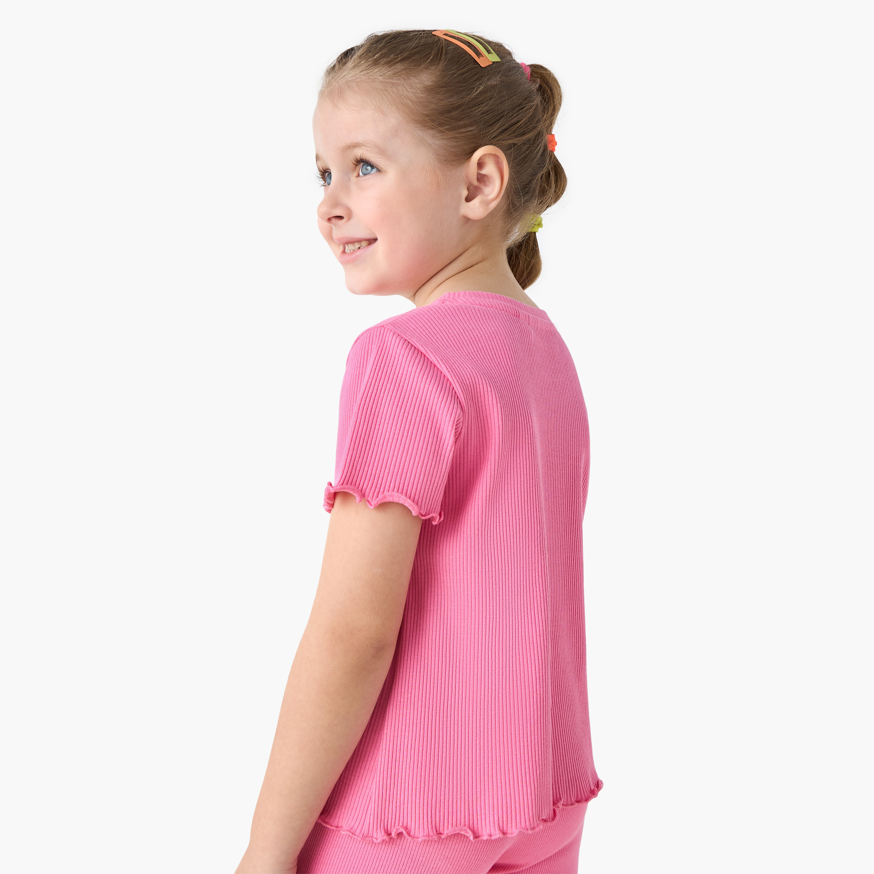 Juniors Ribbed T-shirt with Lettuce Hem and Short Sleeves-girls-clothing-tshirts-image-3