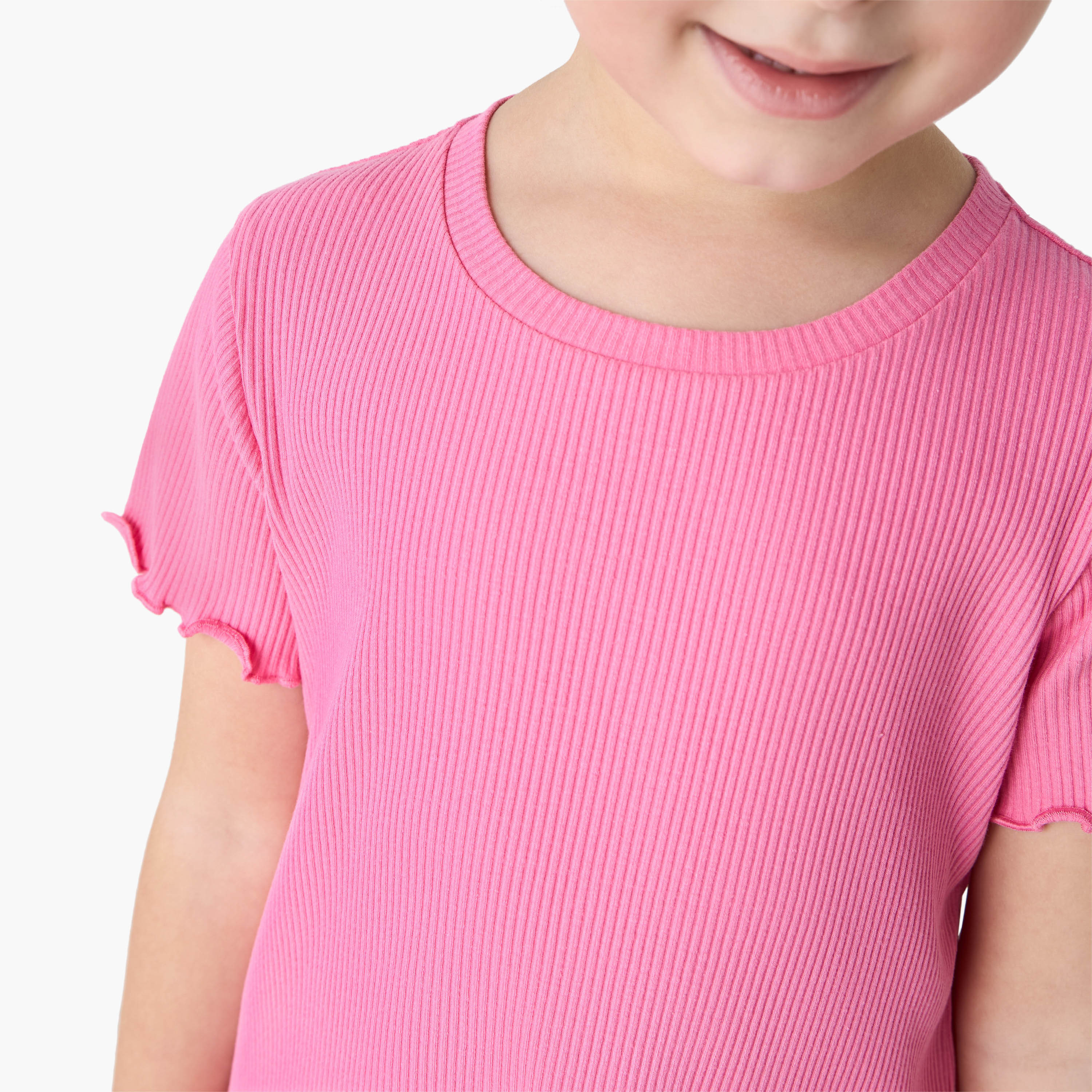 Juniors Ribbed T-shirt with Lettuce Hem and Short Sleeves-girls-clothing-tshirts-image-4