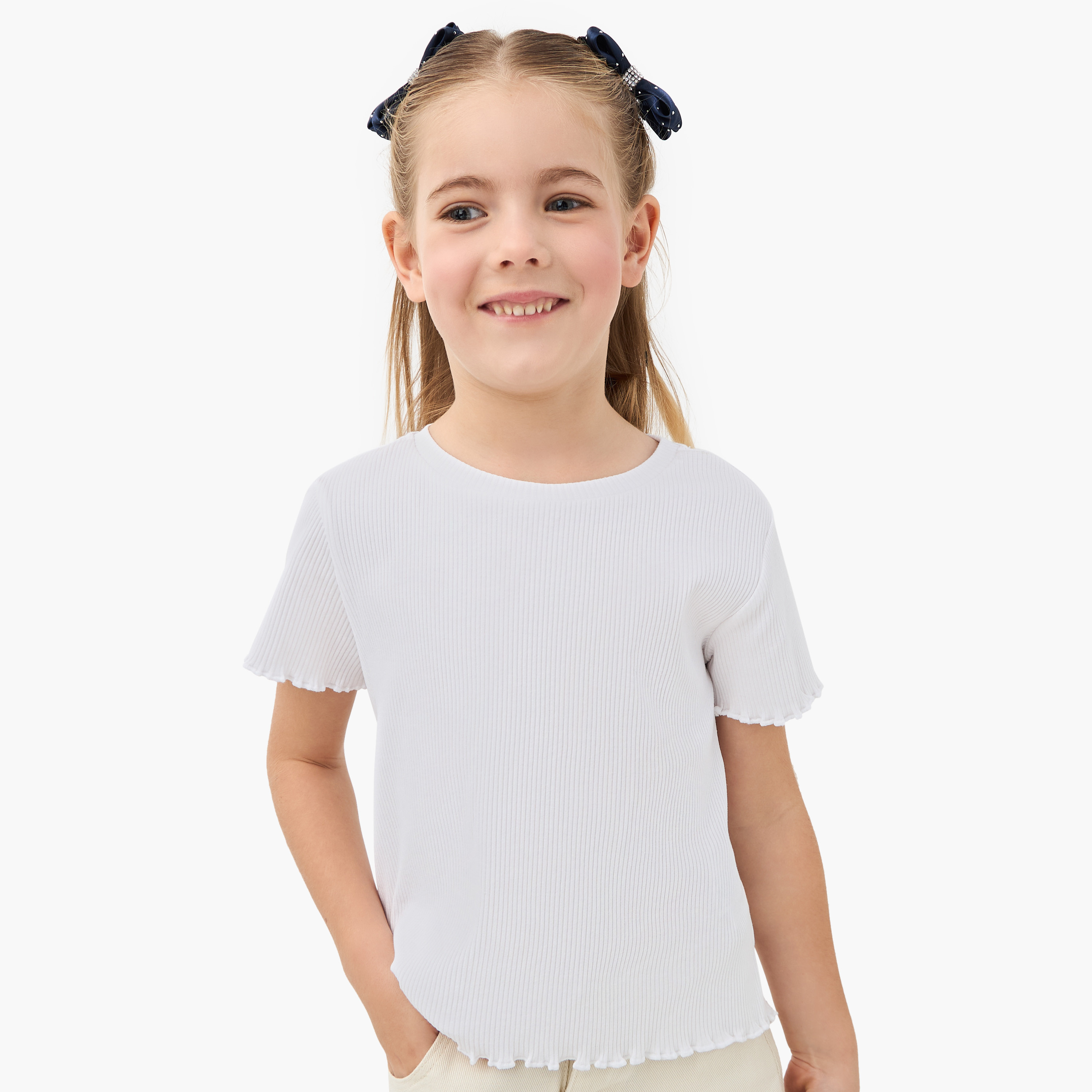 Juniors Ribbed Crew Neck T-shirt with Lettuce Hem-girls-clothing-tshirts-image-1