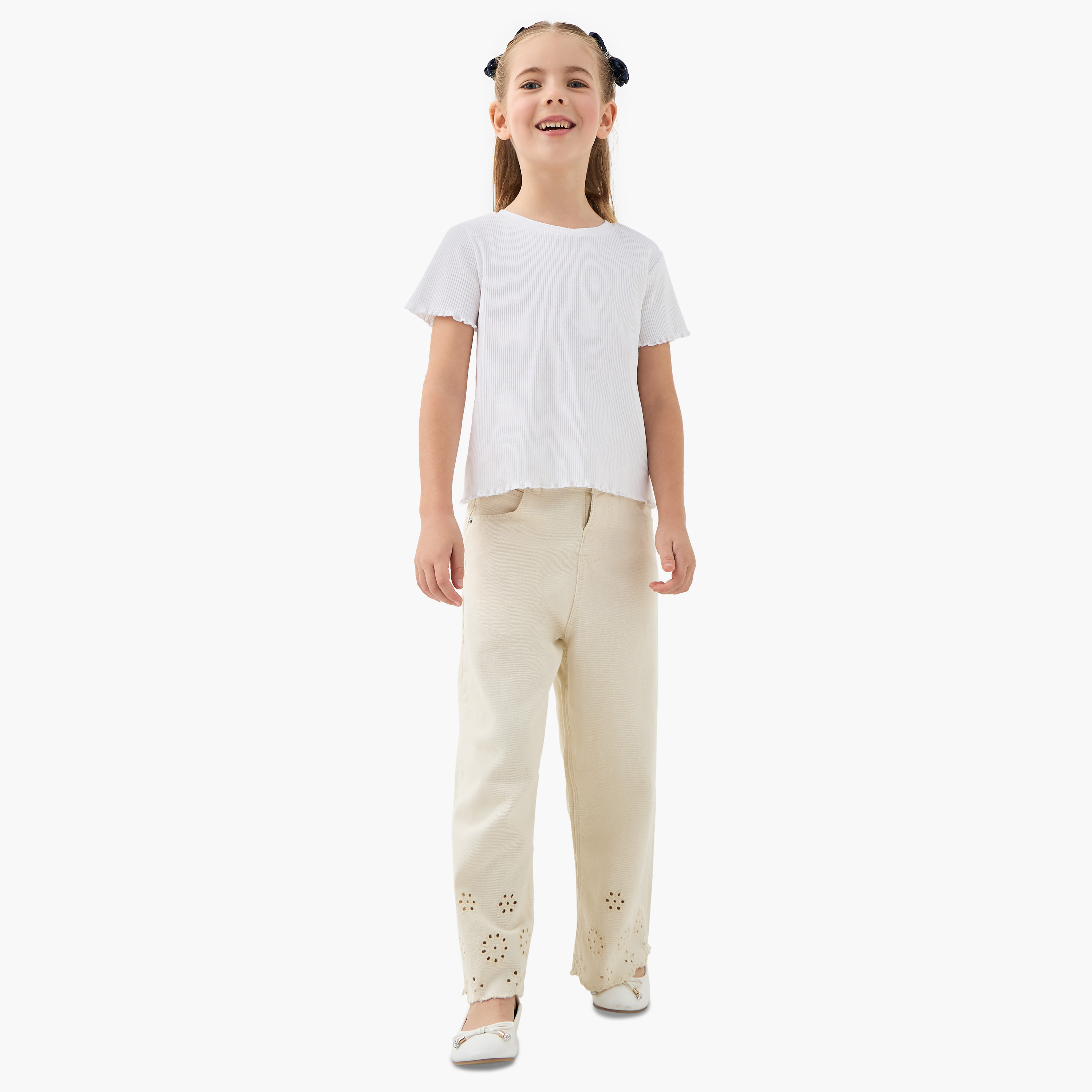 Juniors Ribbed Crew Neck T-shirt with Lettuce Hem-girls-clothing-tshirts-image-2